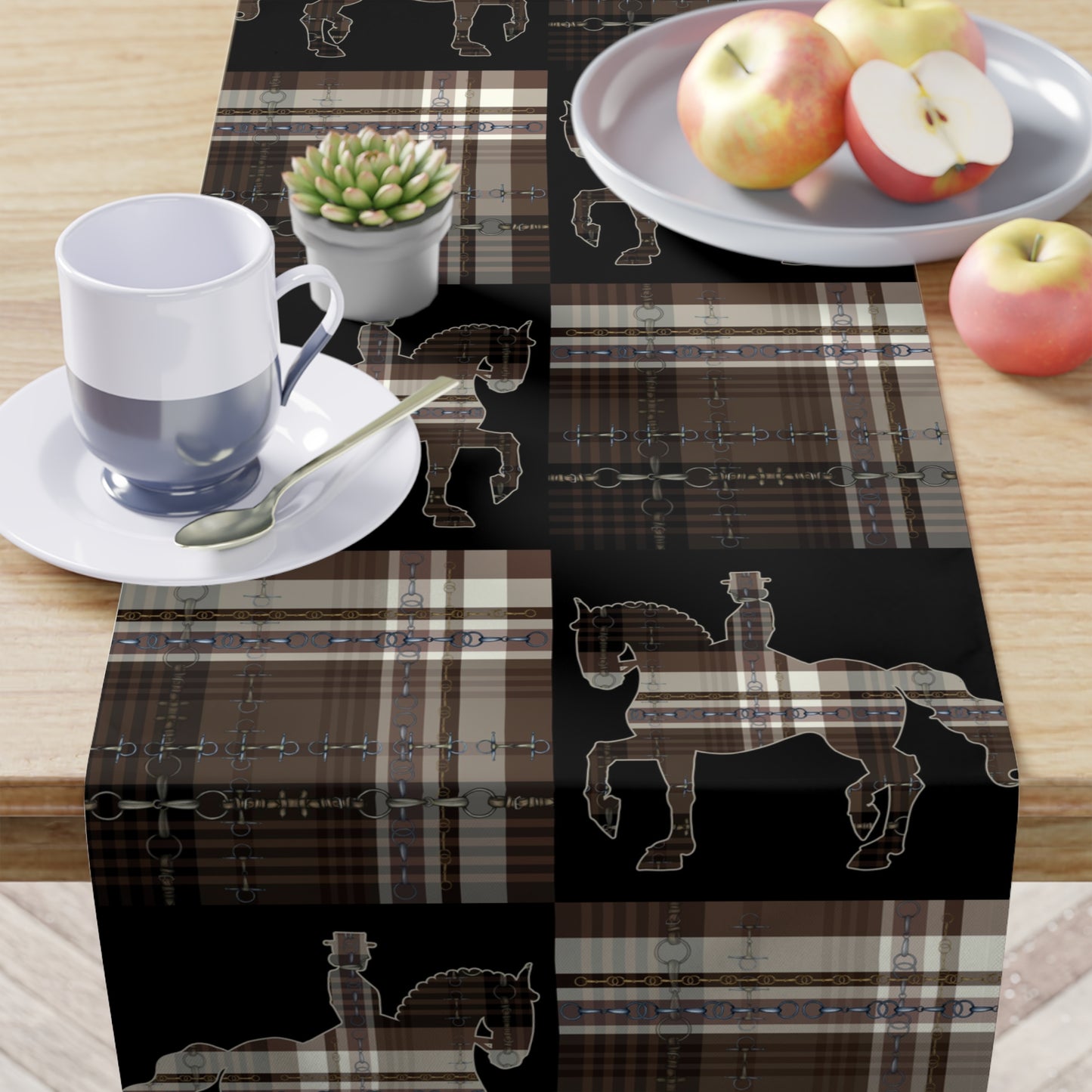 Dressage Piaffe Plaid Bit Motif Table Runner