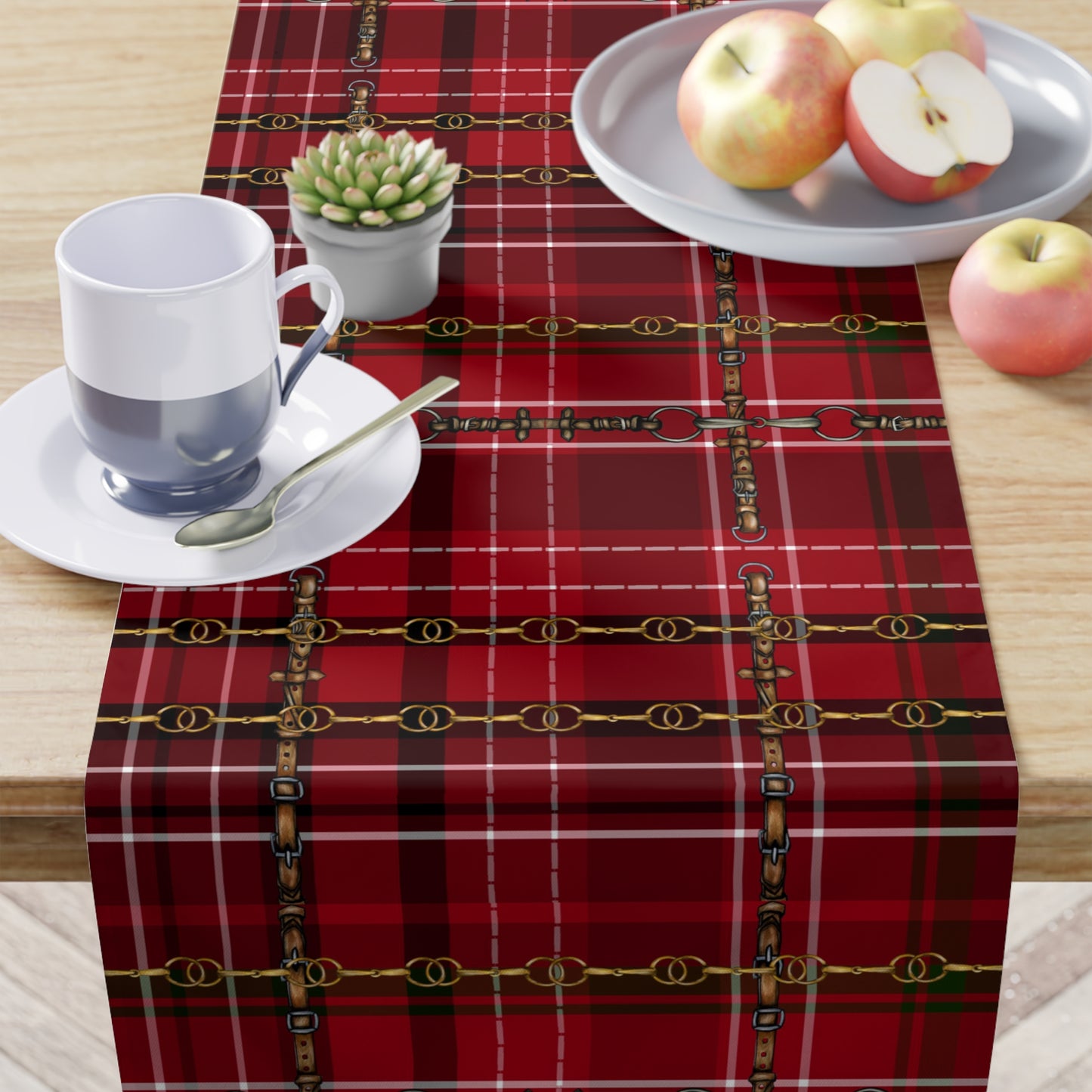 Christmas Red Plaid and Bit Motif Table Runner. incoorporate the best of both worlds-Bit Design artwork plus traditional Plaid