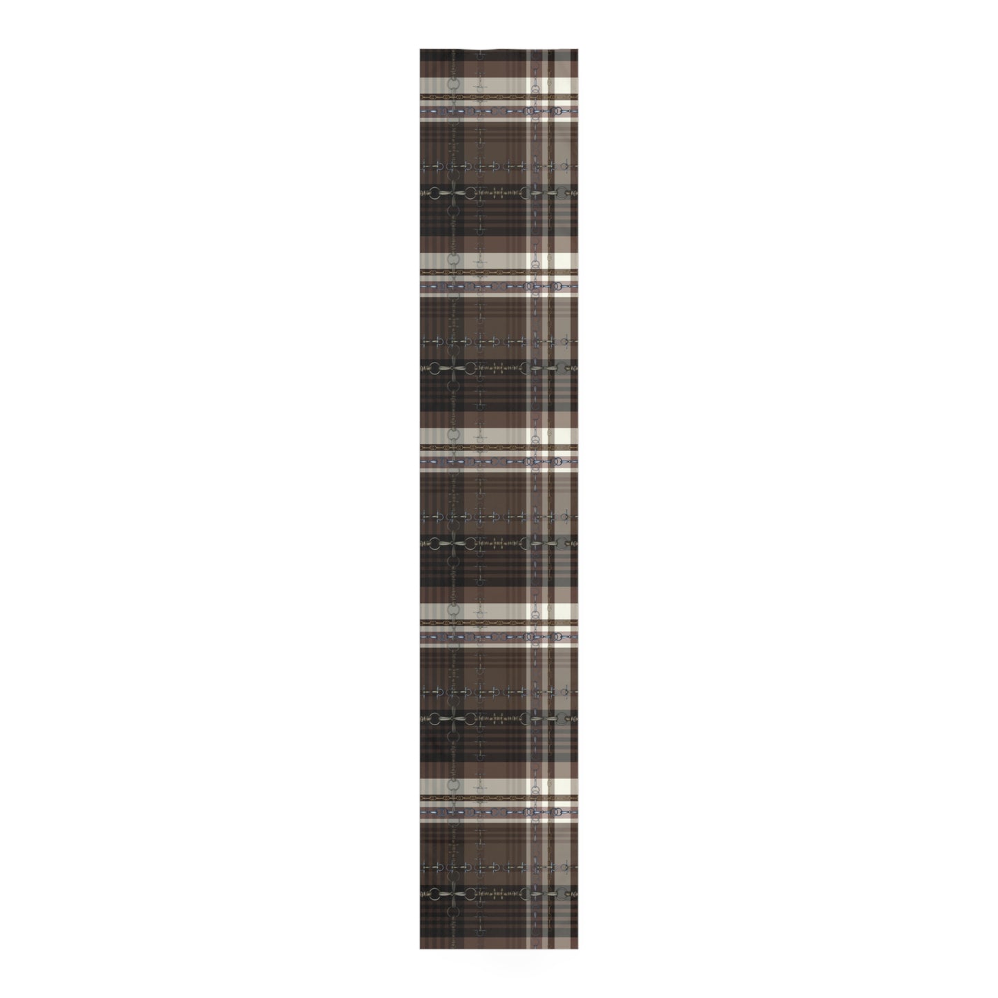 Black Brown Cream Plaid and Bit Motif Table Runner. Incoorporate the best of both worlds-Bit Design artwork plus traditional Plaid