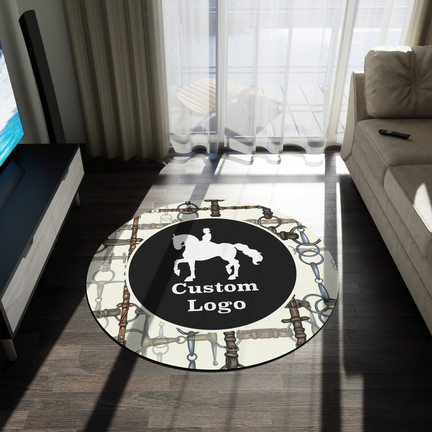 Custom Logo Minimalistic Equestrian Bit Round Rug