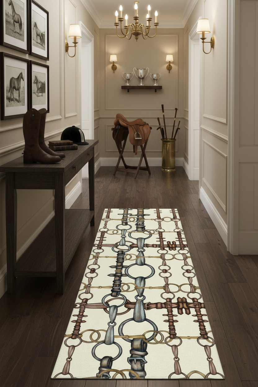 Ivory Bit Motif  Runner Rug, 6ft x 2ft