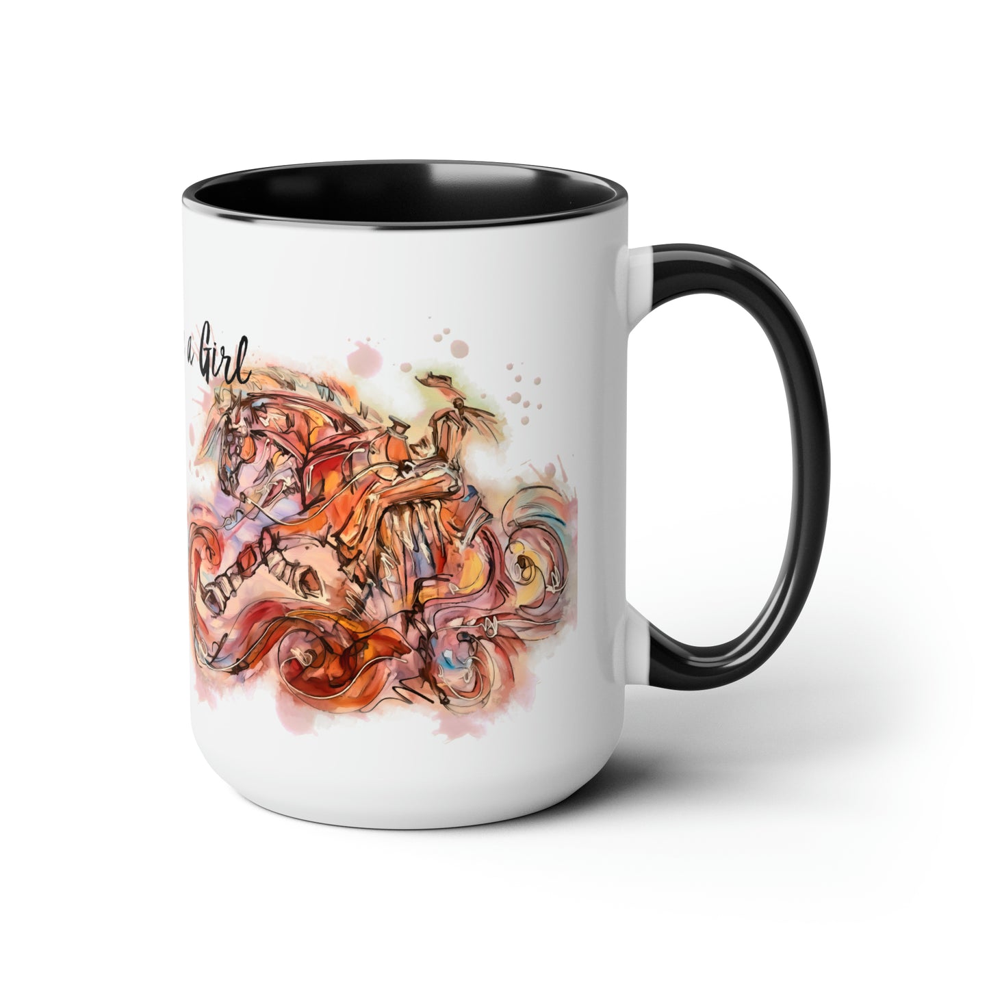 Ride Like. girl Sliding Stop Water color art . Horse Lover Gift -Two-Tone Coffee Mugs, 15oz