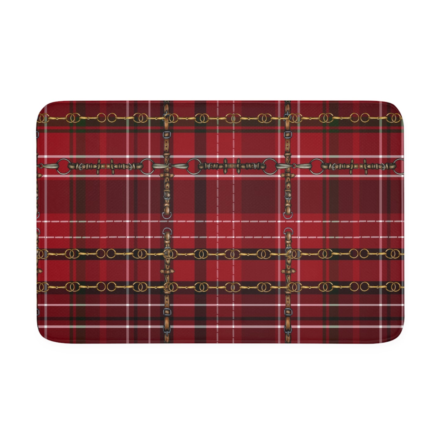 Christmas Plaid with Snaffle Bit  Memory Foam Bath Mat