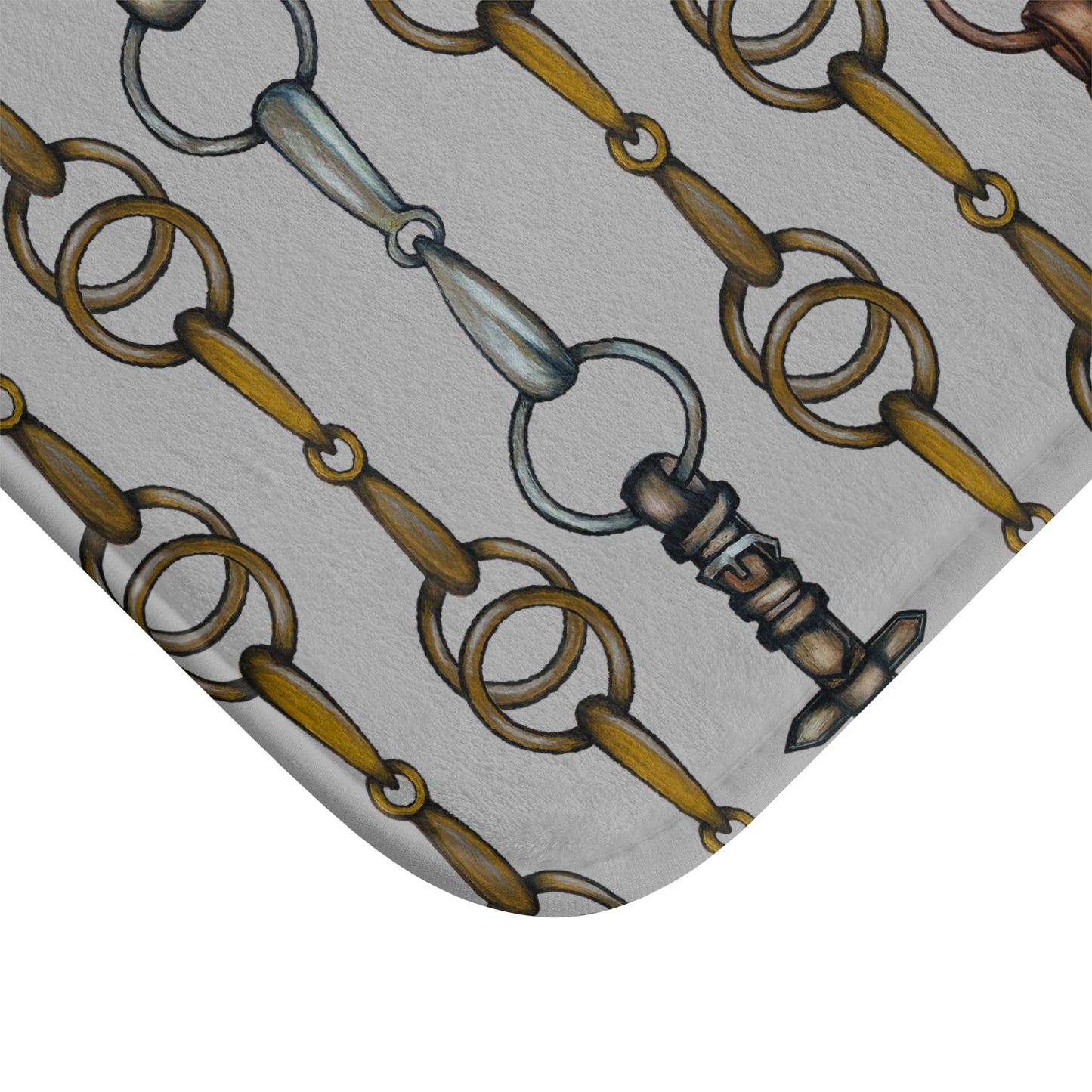 Equestrian Snaffle Bit and Reins Gray Bath Mat