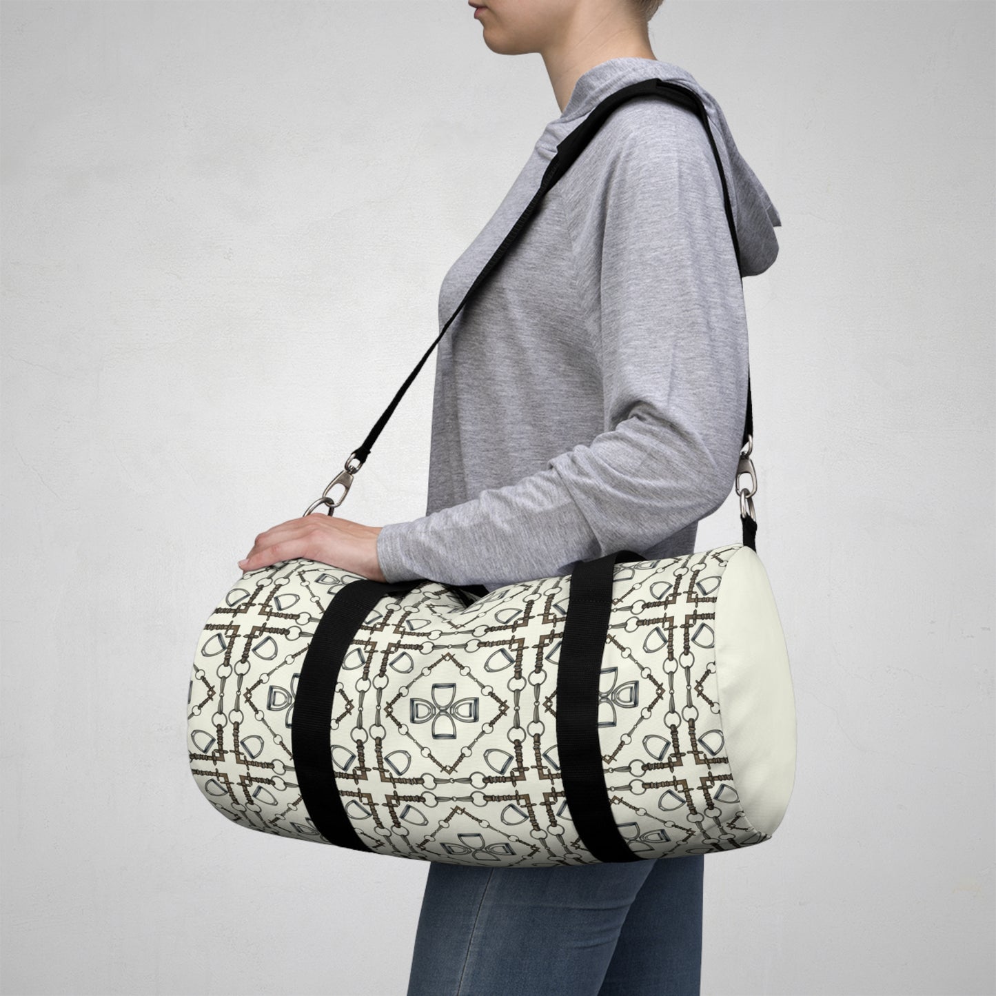 Geometric Bit Pattern Ivory Duffel Bag