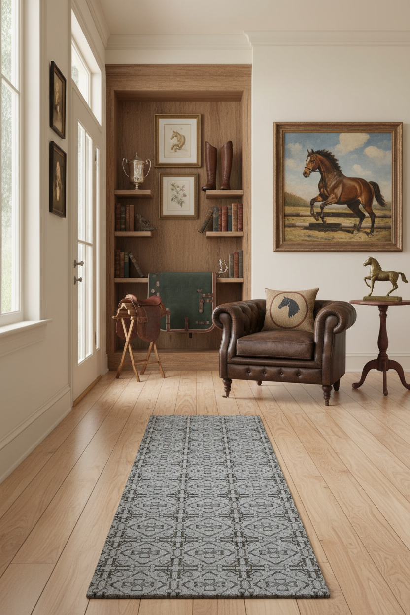 Grey Geometric Bit Motif Runner Rug 6x2ft