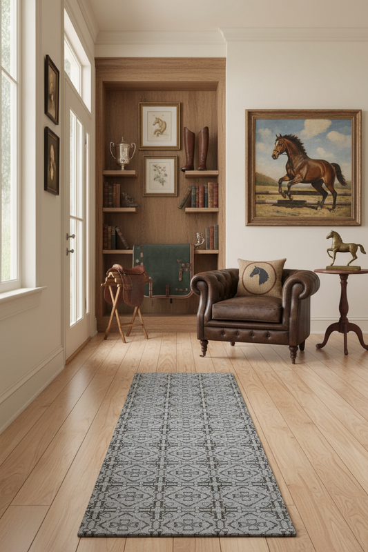 Grey Geometric Bit Motif Runner Rug 6x2ft