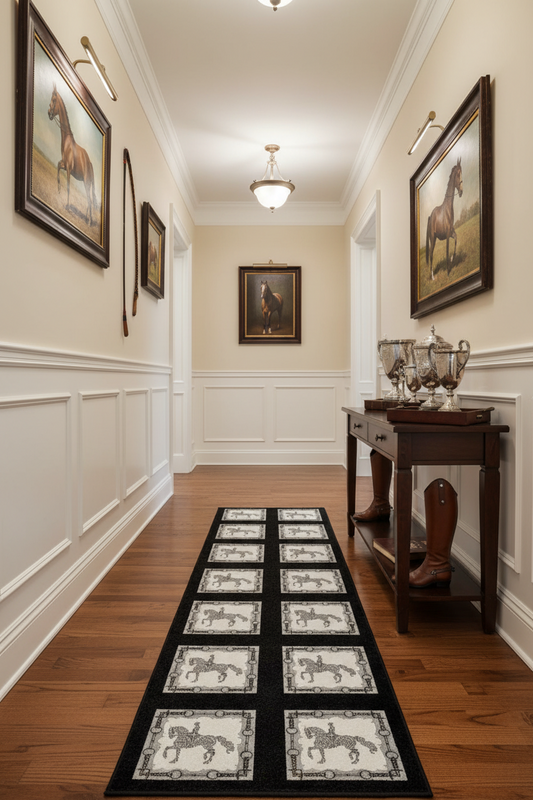 Black Dressage Motif Runner Rug 6x2ft