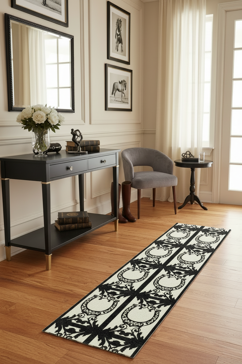 Elegant Horse Shoe Motif Runner 6x2ft