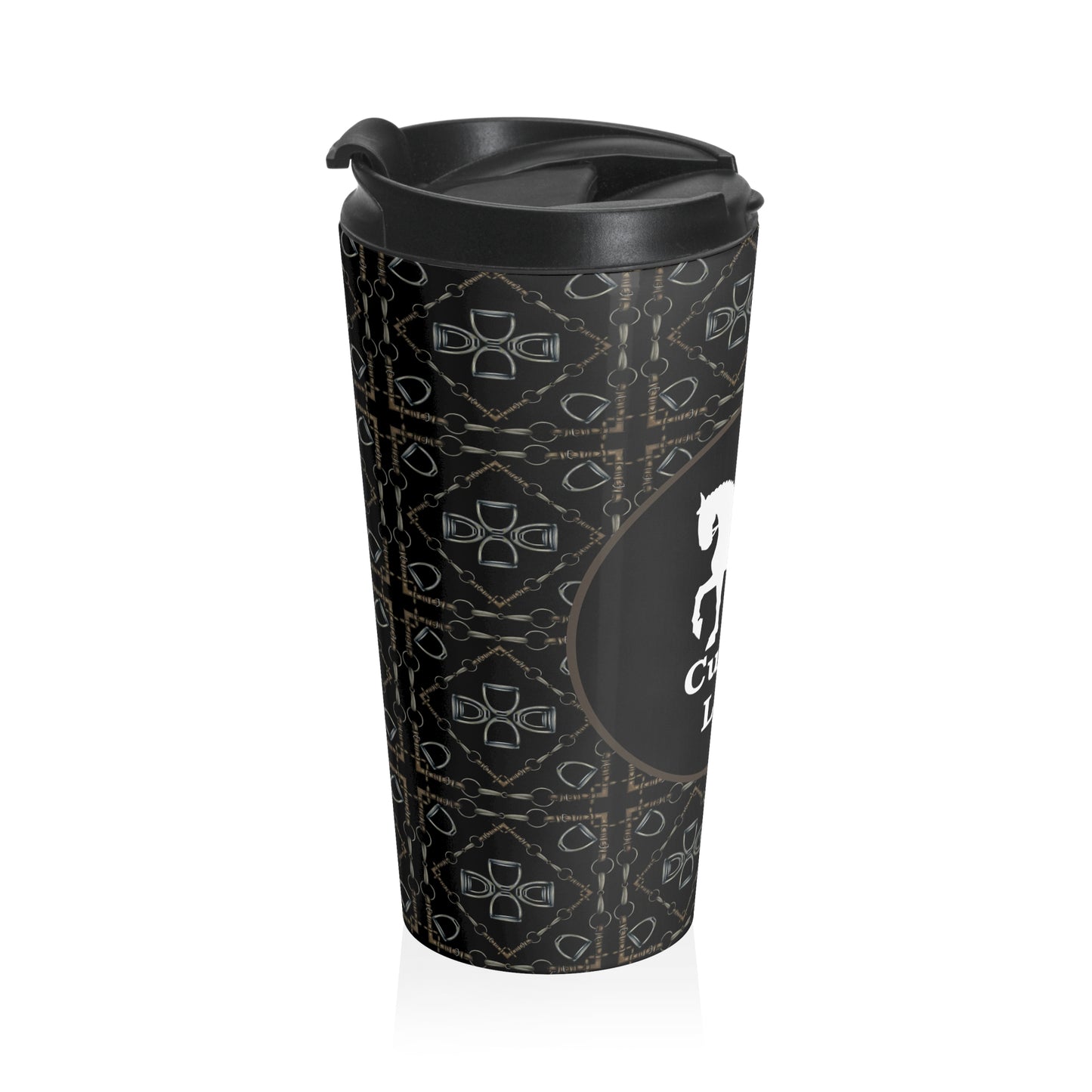 Customizable Geometric Bit Black Stainless Steel Travel Mug