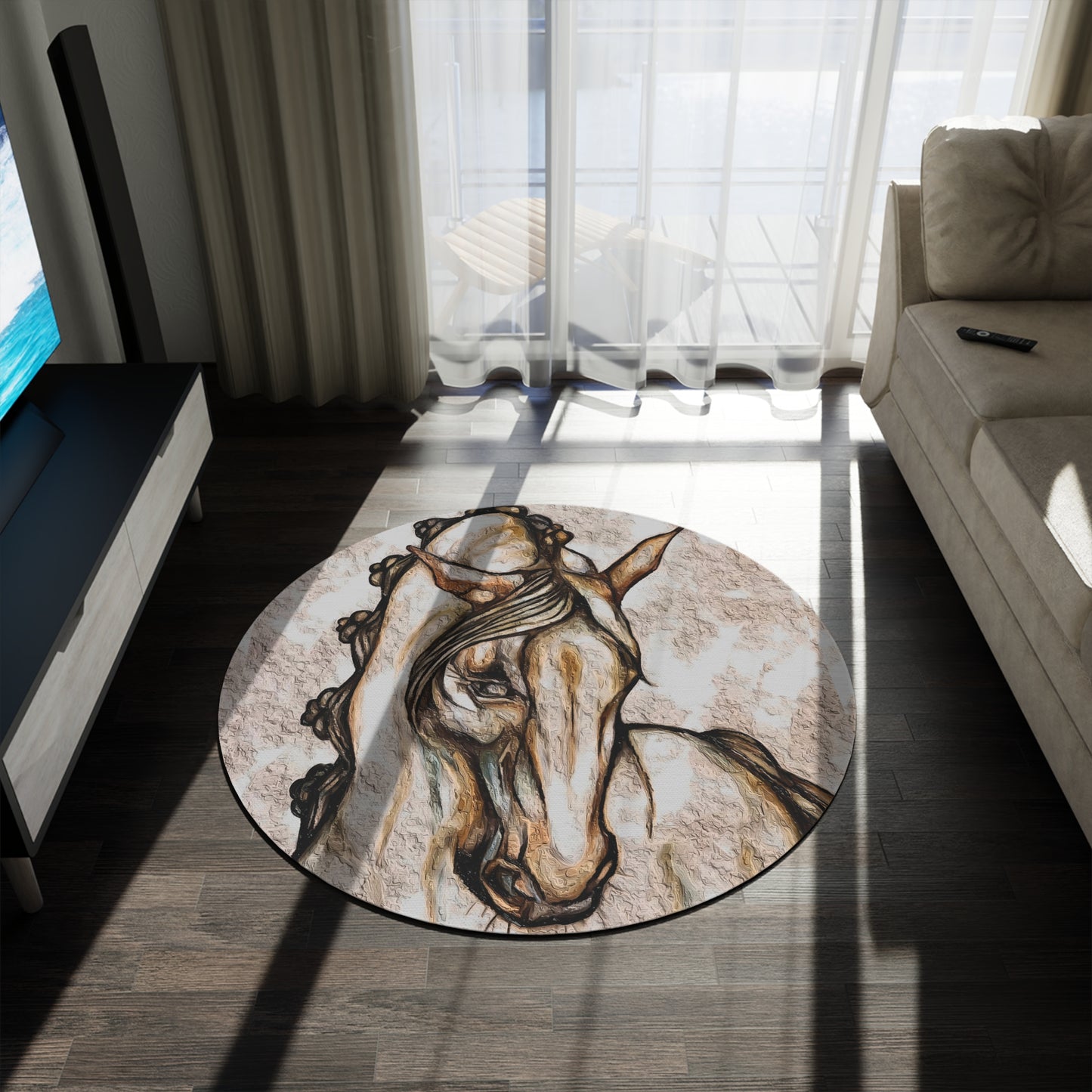 Original Equestrian Art Round Rug. My original Artwork printed on a rug. Home Decor. Show Stall Mat. Andalusion