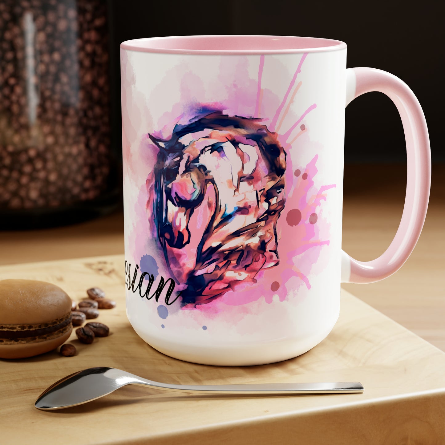 Swearing Raunchy Dressage Horse Half Pass Horse Watercolor  art. Horse Lover Gift -Two-Tone Coffee Mug 15oz