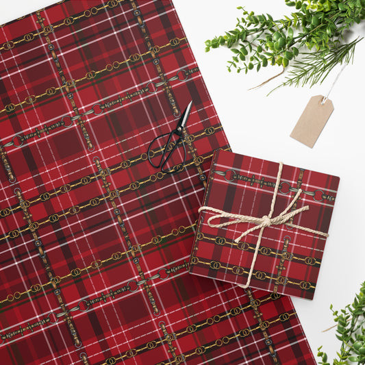 Traditional Christmas Red Equestrian Plaid Wrapping Paper
