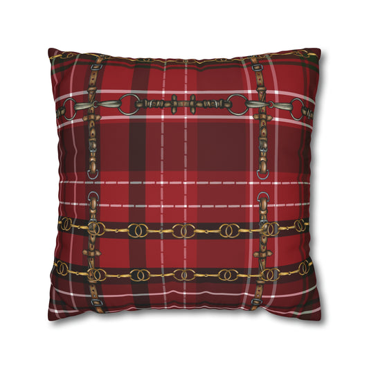 Christmas Piaffe Plaid Dressage Double sided equestrian bit pattern Polyester PILLOW CASE  Pillow Cover 24x24