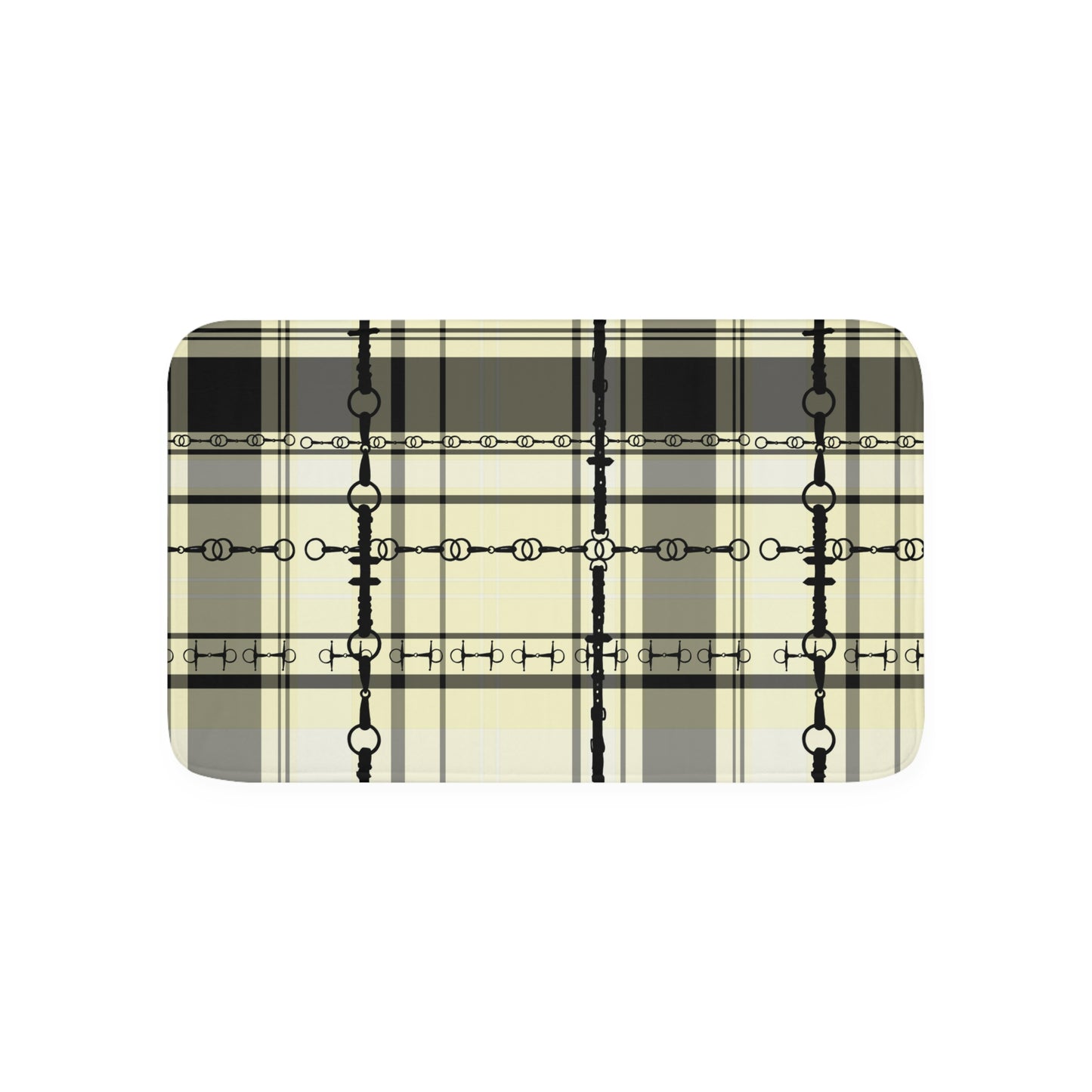 Black and Ivory Plaid with Snaffle Bit Memory Foam Bath Mat