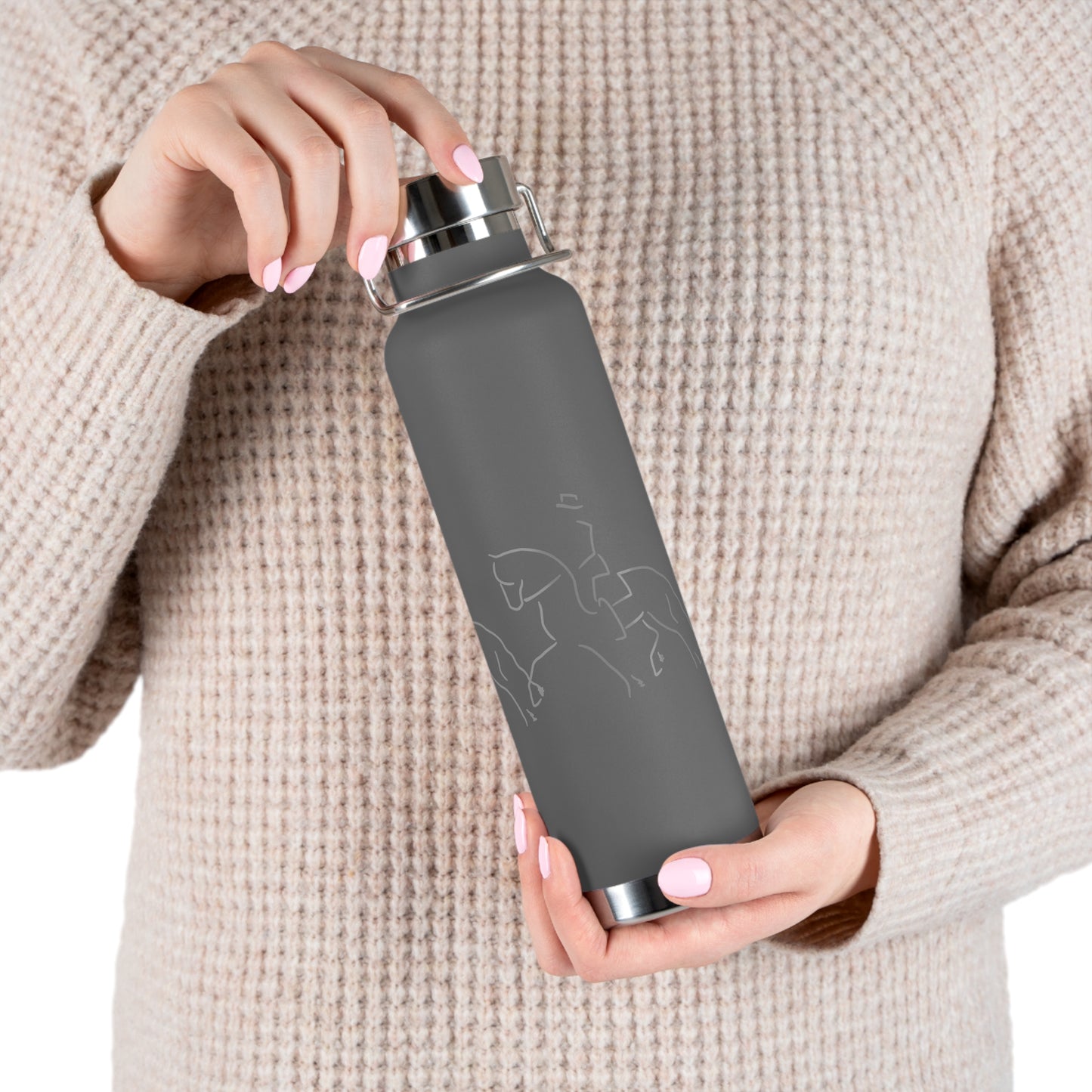 Jenny Veenstra Dressage Gray White Black Copper Vacuum Insulated Bottle, 22oz