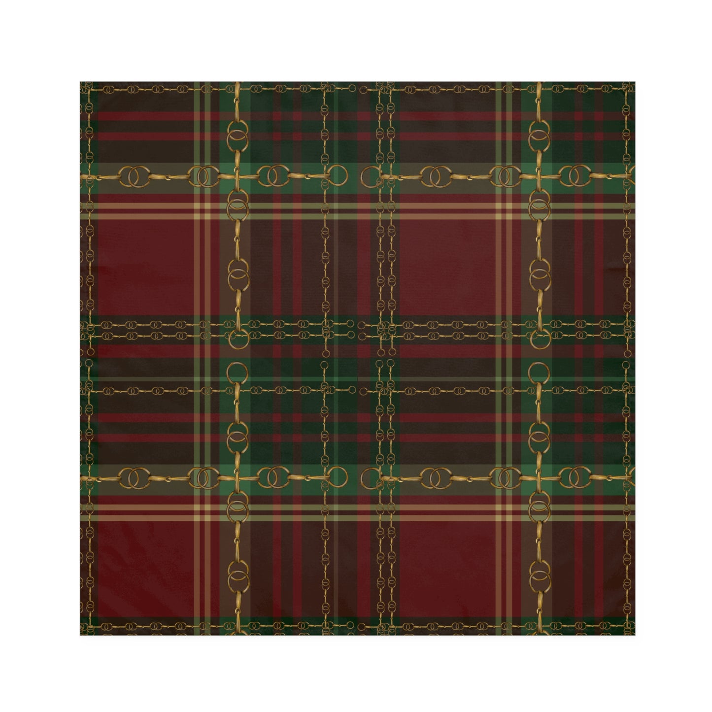 Christmas Plaid Fox and Hound Hunter Green Plaid with silver Bits and Reins Artwork  Rustic Christmas Napkins (Set of 4)