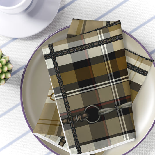 Brown Tan Equestrian Plaid with Bits My Artwork  Napkins (Set of 4)