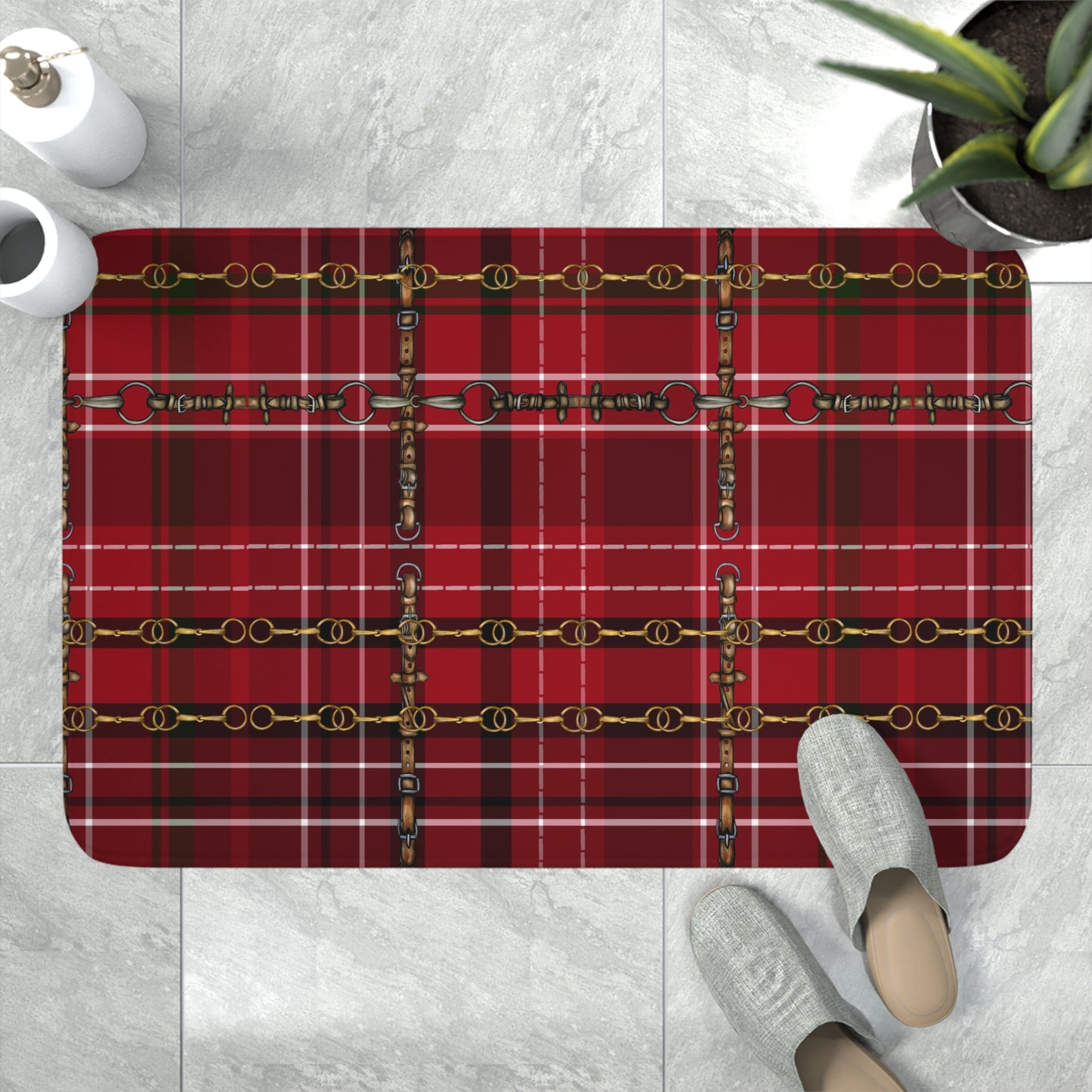 Christmas Plaid with Snaffle Bit  Memory Foam Bath Mat