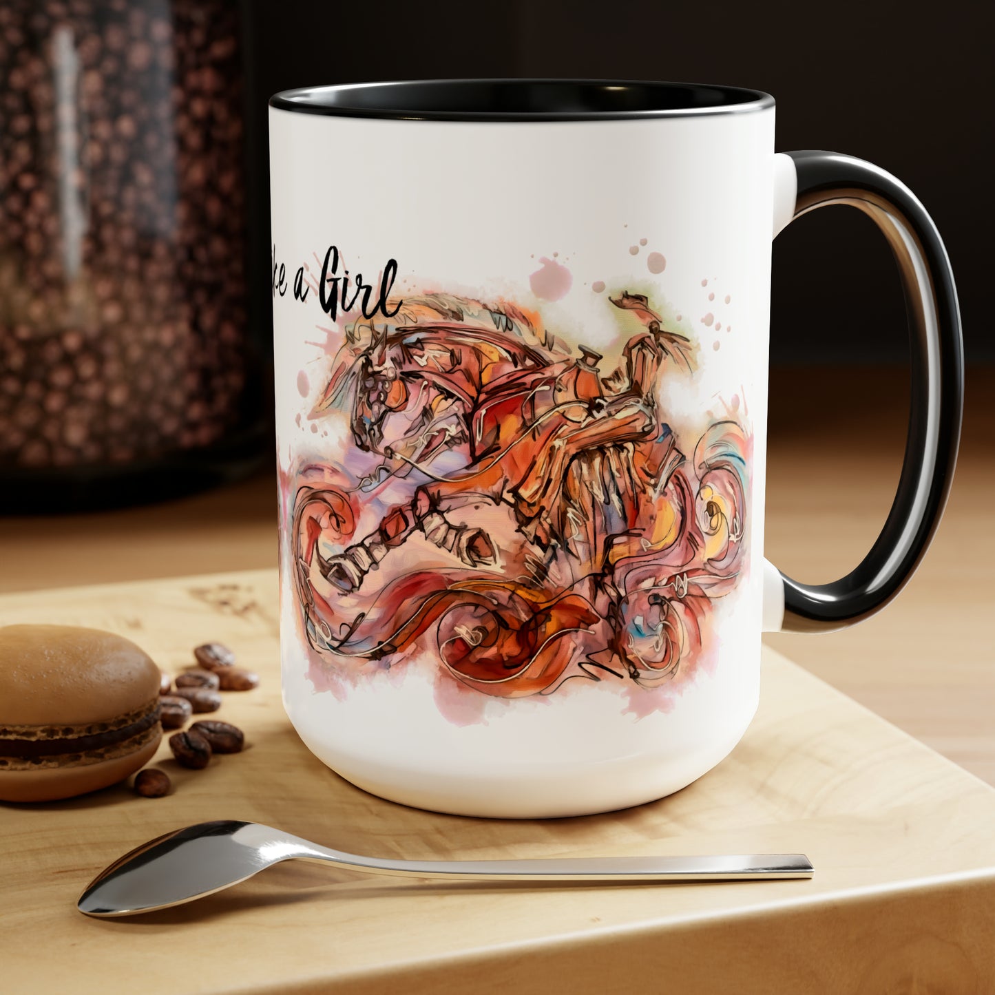 Ride Like. girl Sliding Stop Water color art . Horse Lover Gift -Two-Tone Coffee Mugs, 15oz