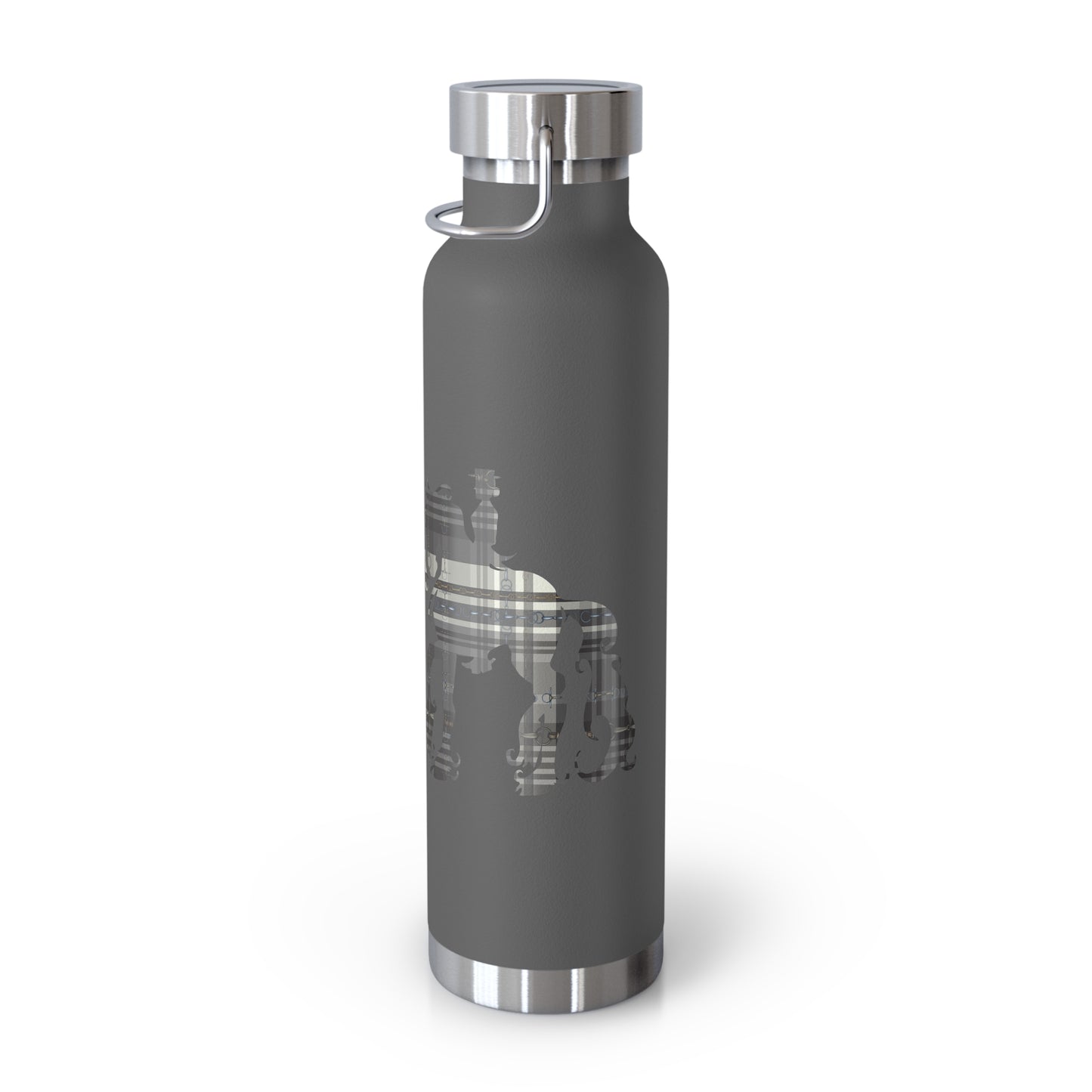 Snaffle Bit Plaid Friesian Dressage Gray White Black Copper Vacuum Insulated Bottle, 22oz