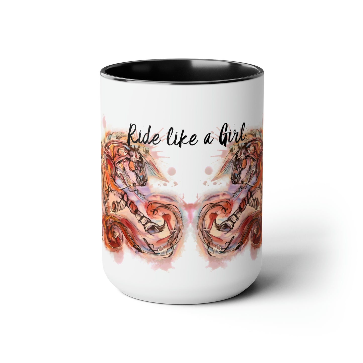 Ride Like. girl Sliding Stop Water color art . Horse Lover Gift -Two-Tone Coffee Mugs, 15oz