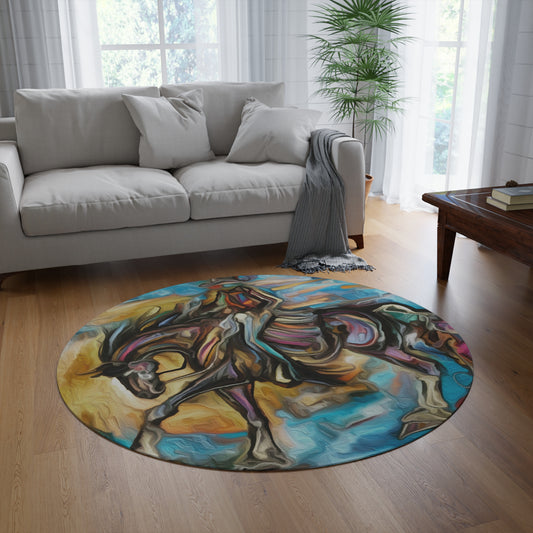 Equestrian Art Round Rug. Western Horse Original Art Rug. Show Stall Rug Home Decor