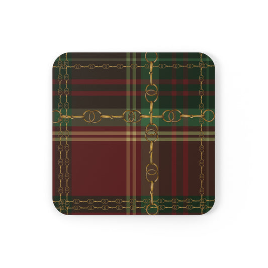 Red and Green Equestrian Plaid Cork Back Party Coasters