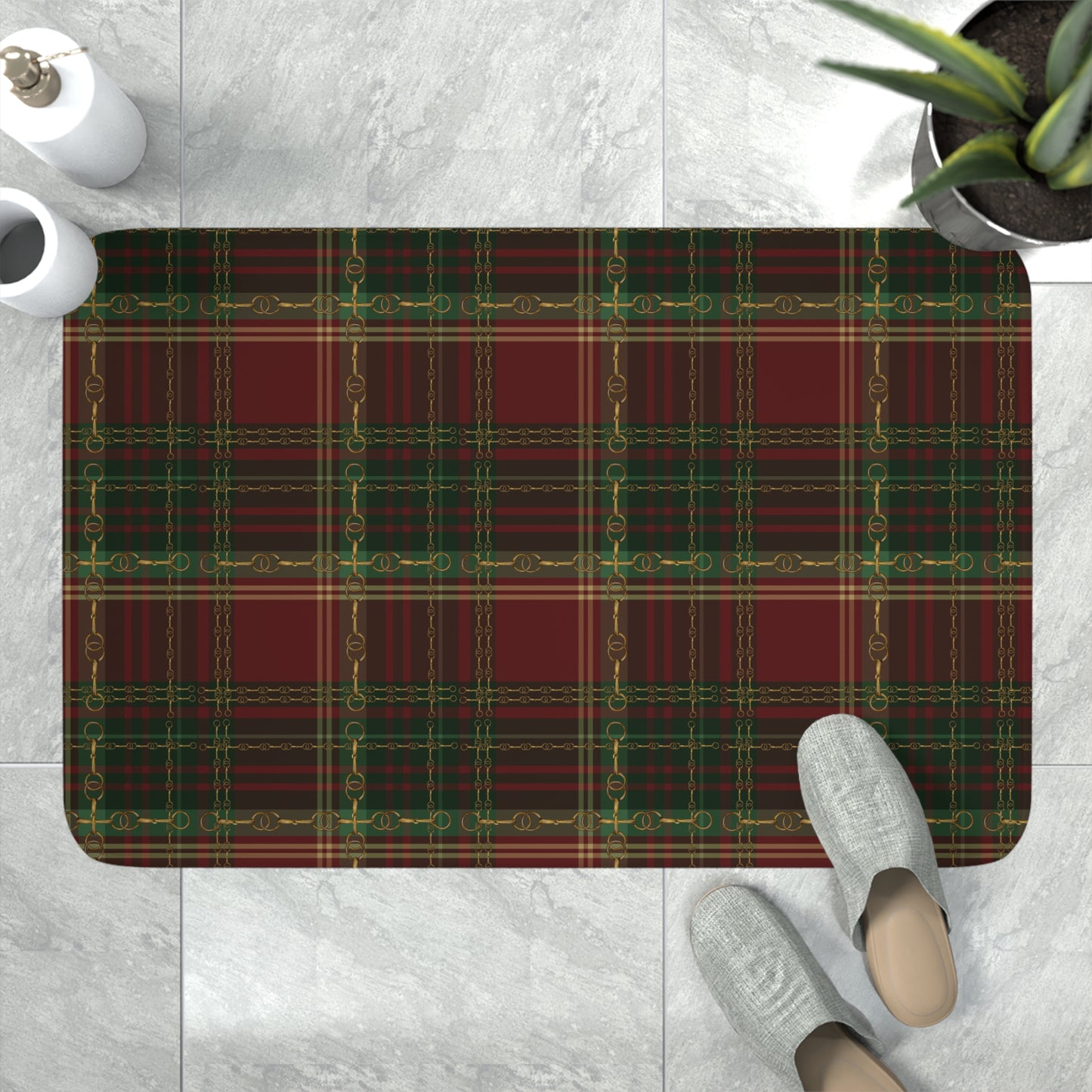 Christmas Plaid with Snaffle Bit  Memory Foam Bath Mat