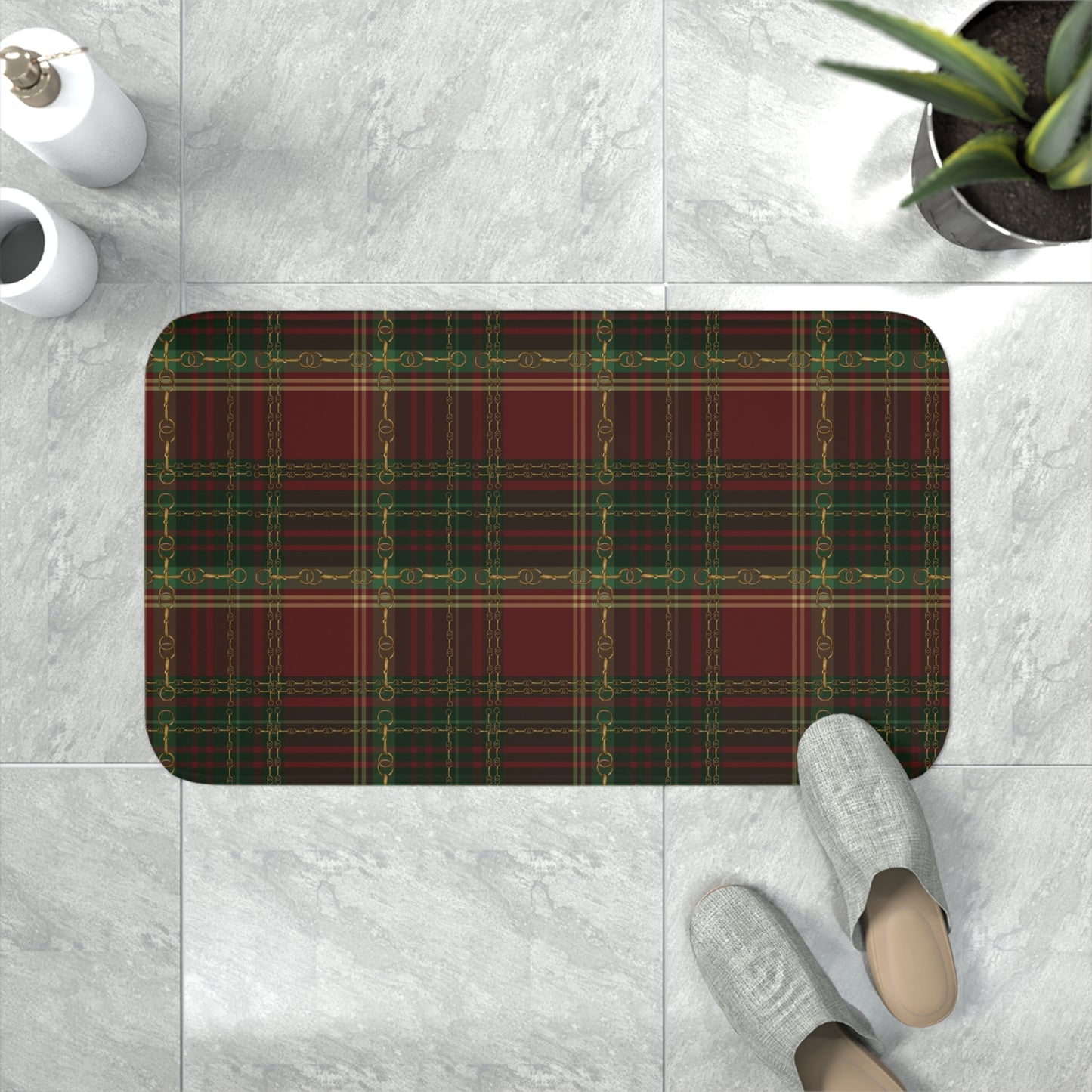 Christmas Plaid with Snaffle Bit  Memory Foam Bath Mat