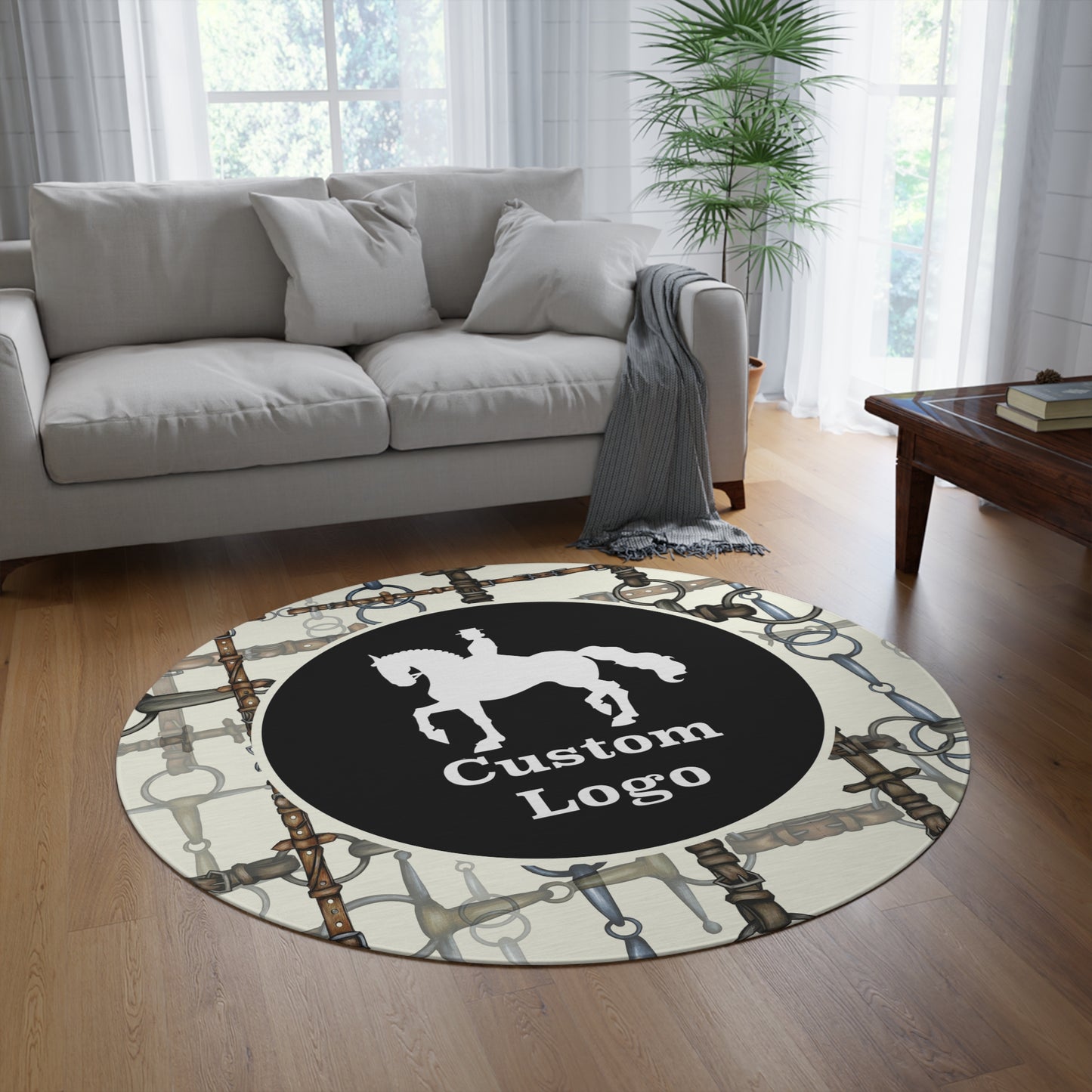 Custom Logo Minimalistic Equestrian Bit Round Rug