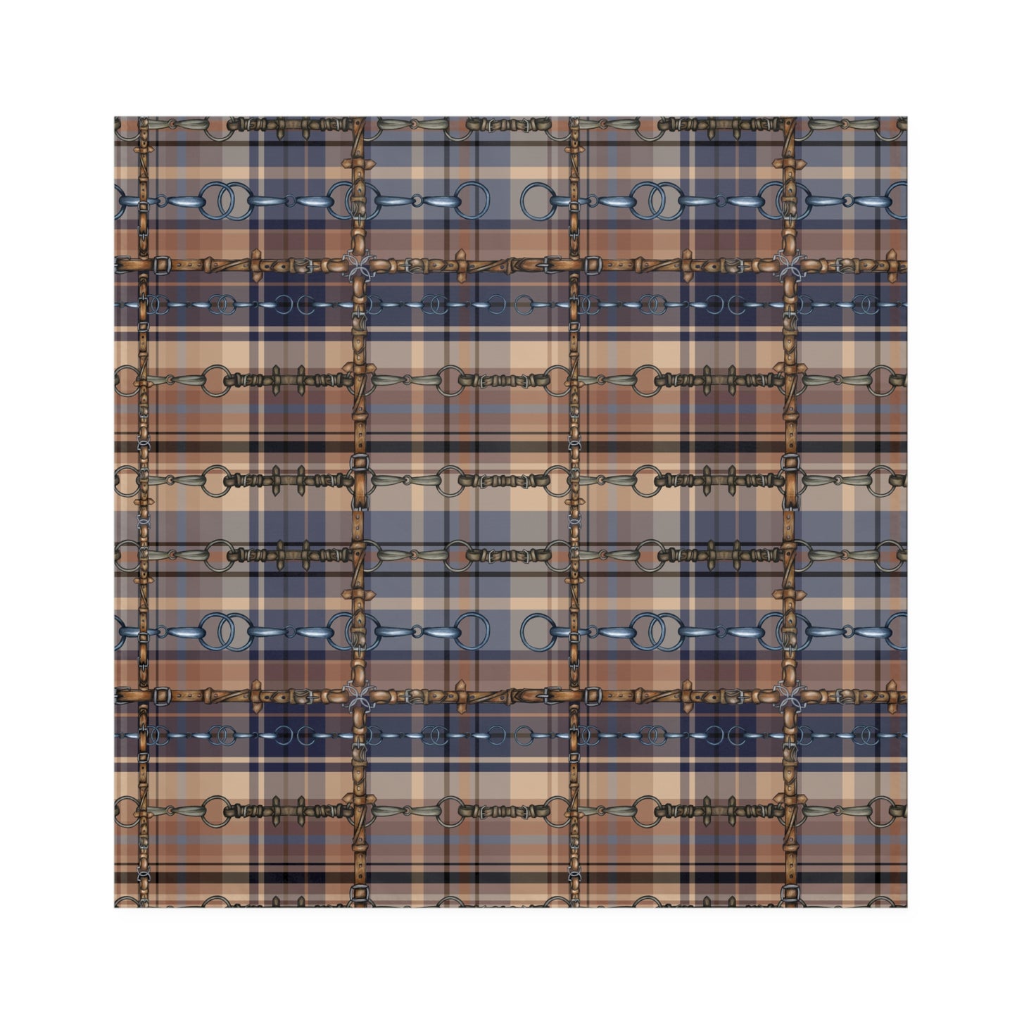 Tan and Blue Plaid with silver Bits and Reins Artwork  overlay Napkins (Set of 4) matching Runner available