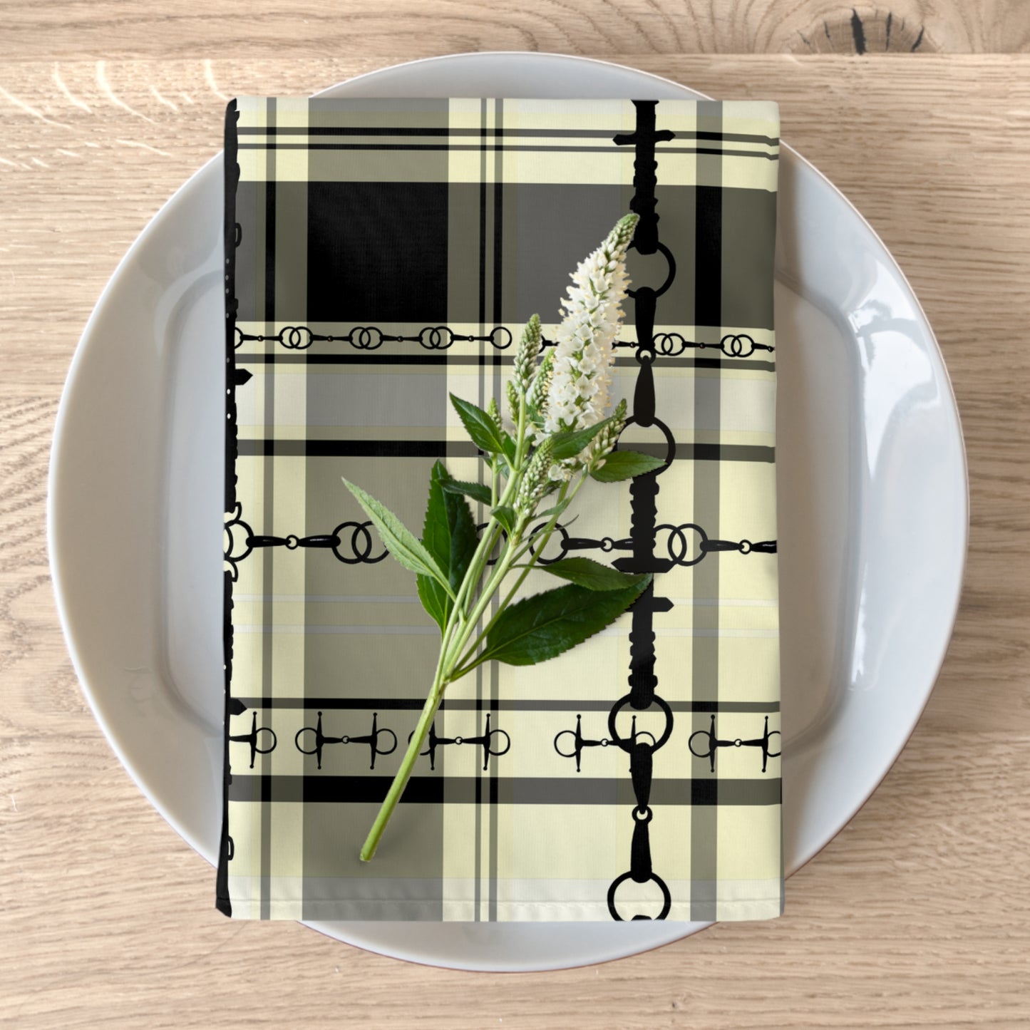 Equestrian Ivory black Dressage Plaid with Bits My Artwork  Napkins (Set of 4)