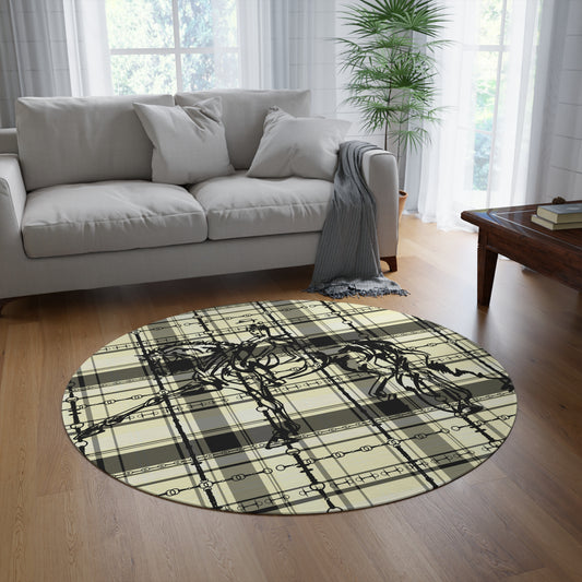 Dressage Plaid Equestrian Art Round Rug. Western Horse Original Art Rug. Show Stall Rug Home Decor