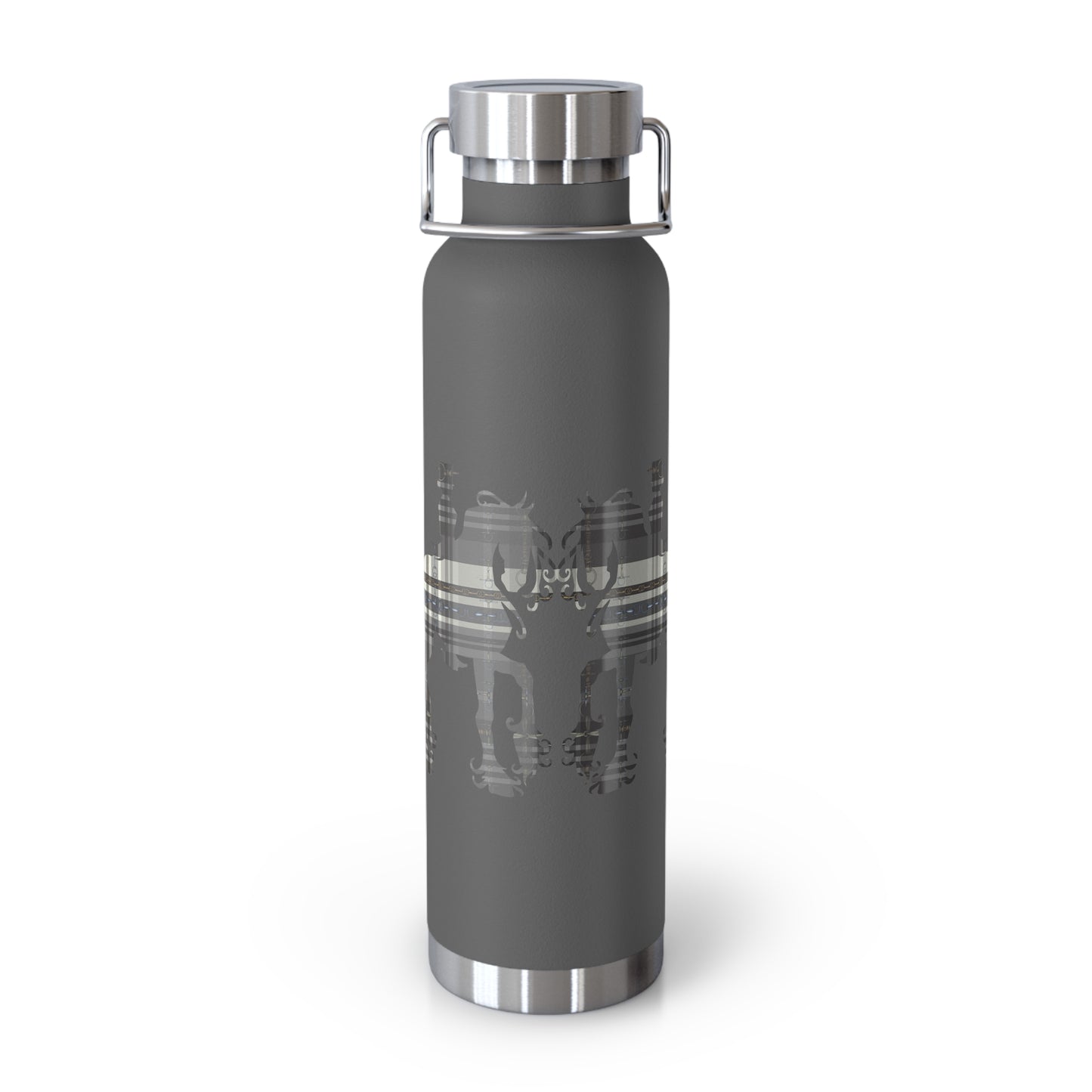 Snaffle Bit Plaid Friesian Dressage Gray White Black Copper Vacuum Insulated Bottle, 22oz