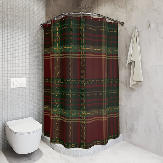 Christmas Plaid and Bit Motif Polyester Shower Curtain My original Art Work Printed on a shower Curtain