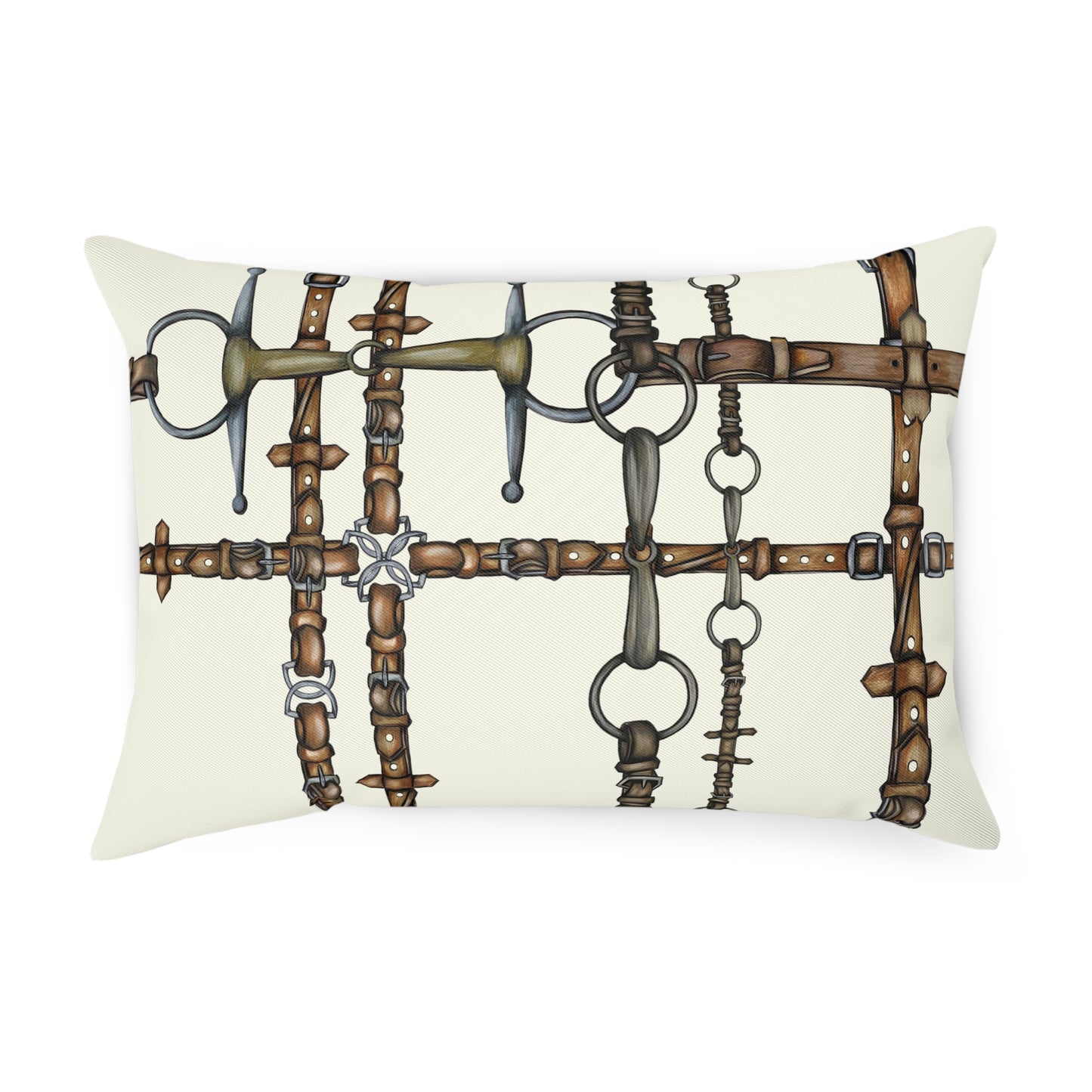 Snaffle bit motif Cushion Leather Reins Equestrian Pillow. My original Artwork