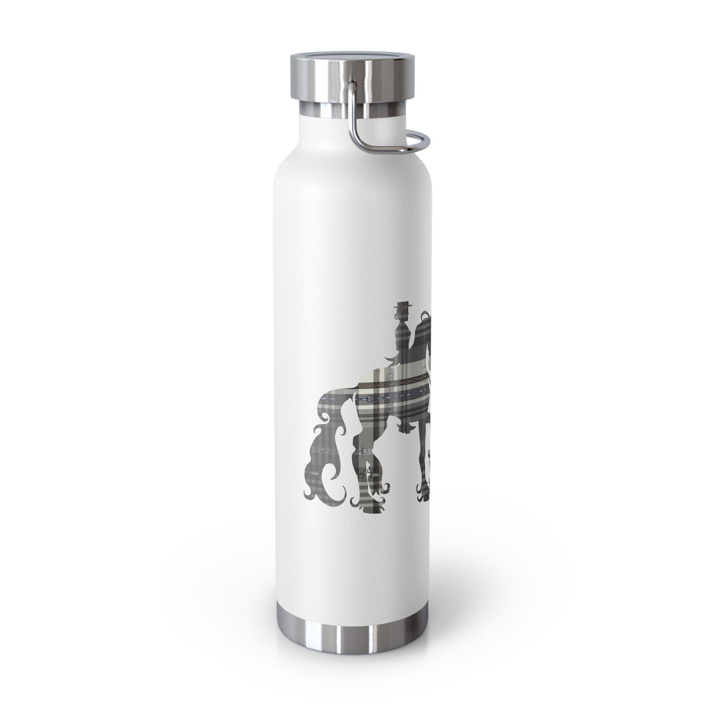 Snaffle Bit Plaid Friesian Dressage Gray White Black Copper Vacuum Insulated Bottle, 22oz