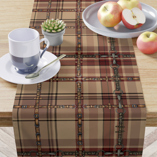 Country Christmas Red Plaid Bit overlay Motif Table Runner copyright Pending