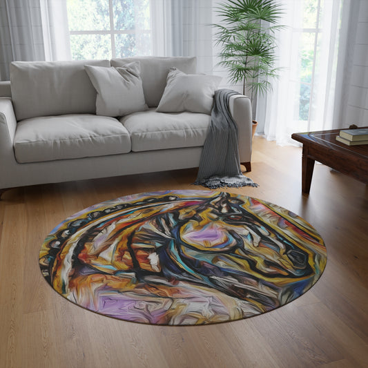 Original Equestrian Art Round Rug. My original Artwork printed on a rug. Home Decor. Show Stall Mat