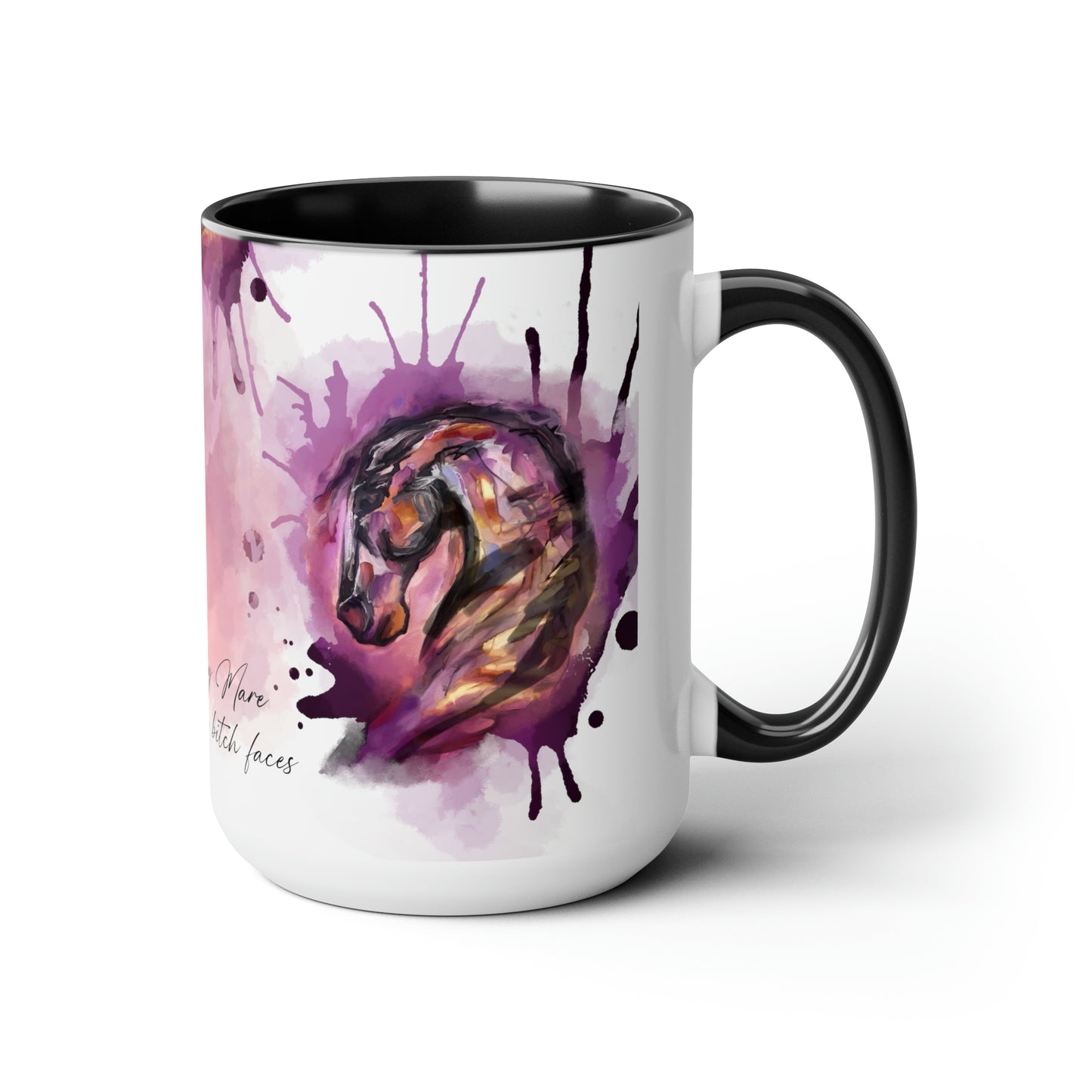 Swearing Raunchy Mare Horse Watercolor  art. Horse Lover Gift -Two-Tone Coffee Mug 15oz