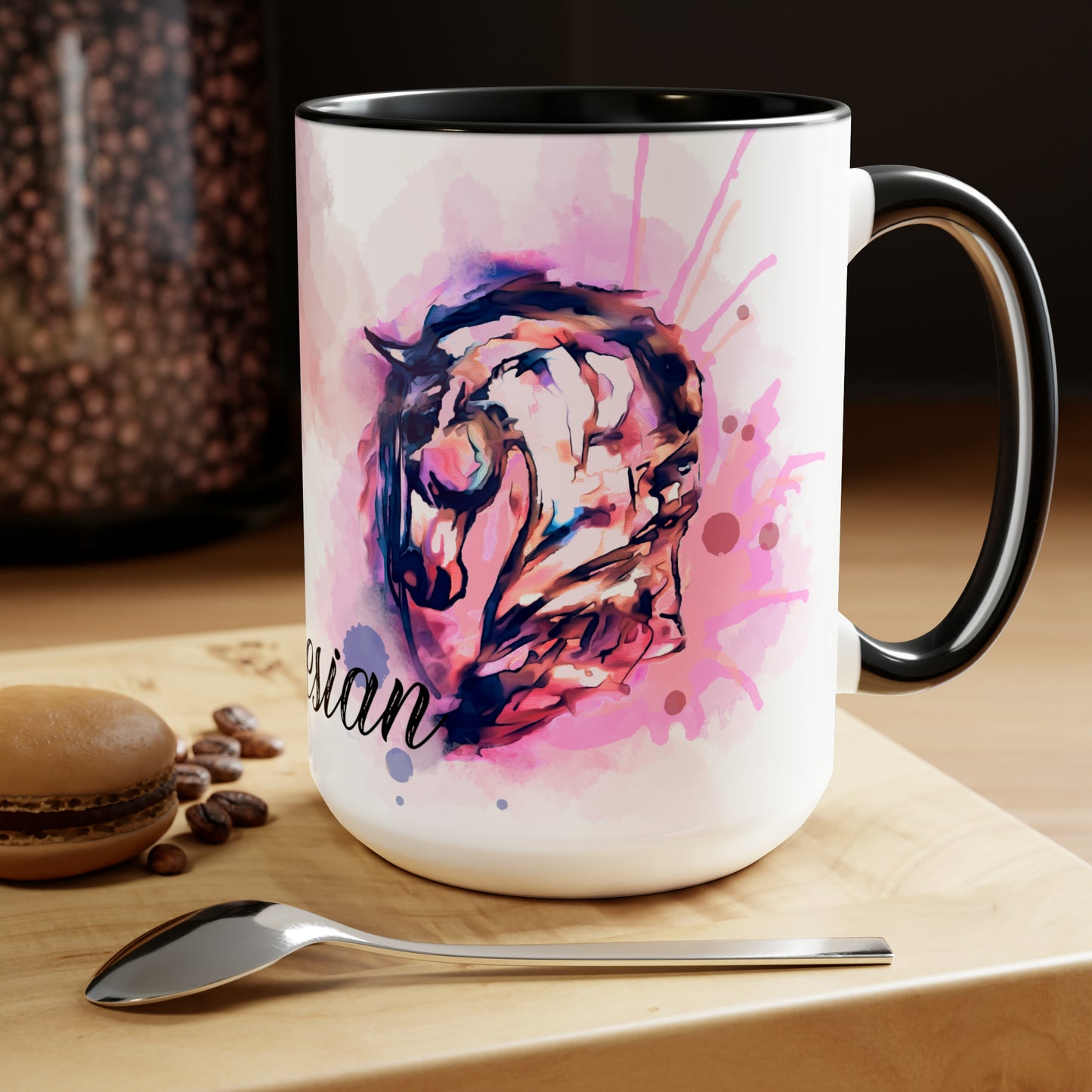 Swearing Raunchy Dressage Horse Half Pass Horse Watercolor  art. Horse Lover Gift -Two-Tone Coffee Mug 15oz