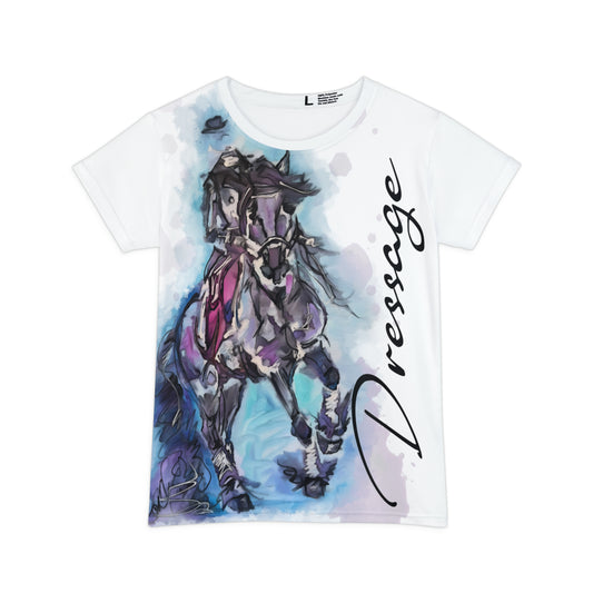 Dressage Watercolor Shoulder-in Women's Short Sleeve Shirt (AOP)