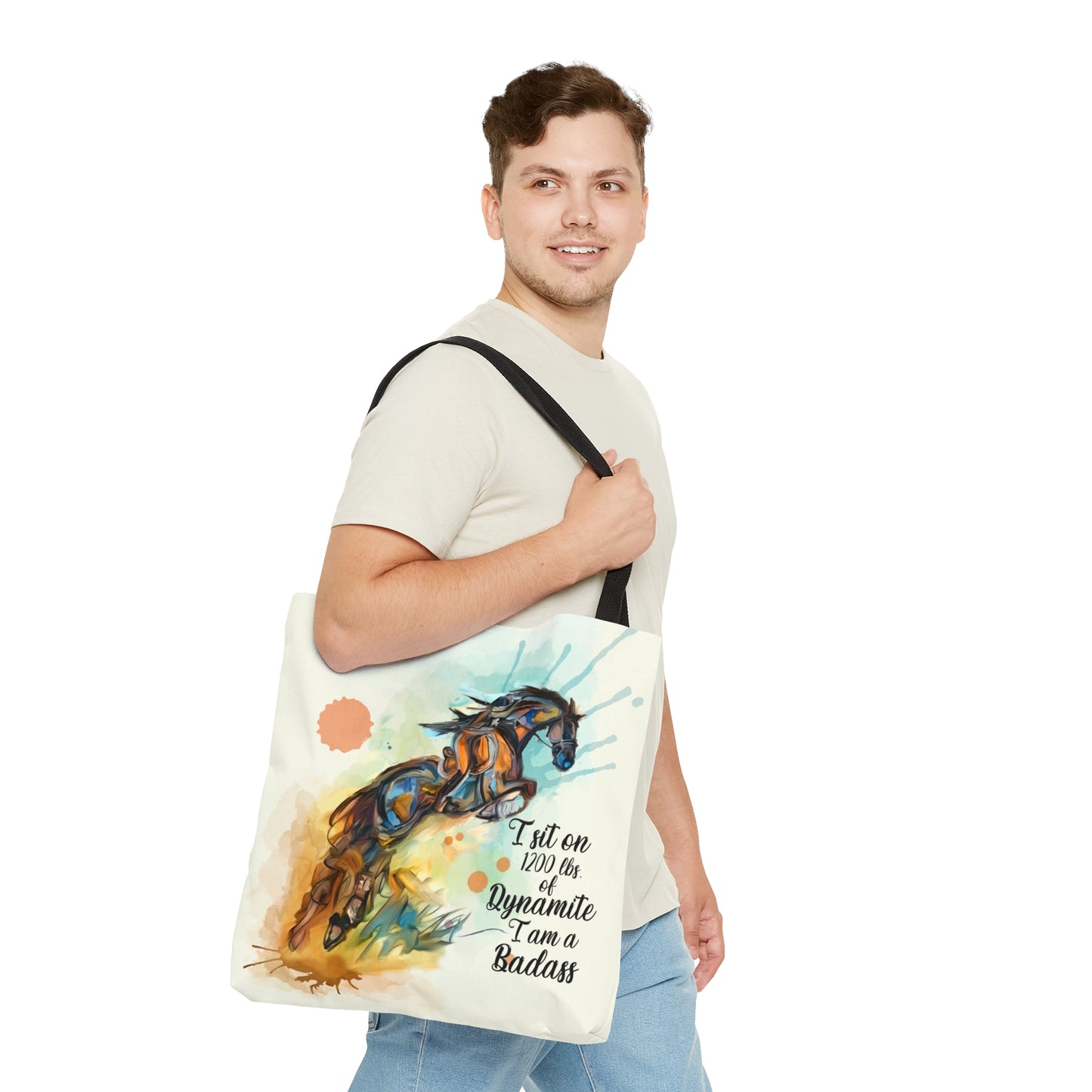 Jumping Horse Watercolor Horse Artistic Tote Bag (AOP)