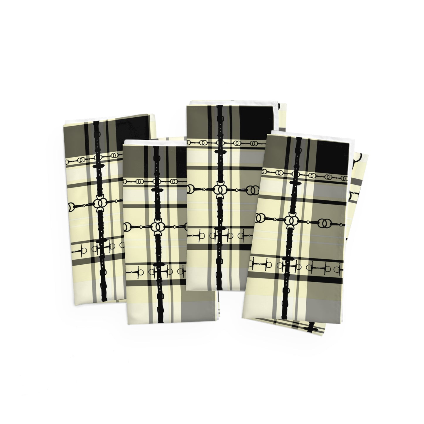 Equestrian Ivory black Dressage Plaid with Bits My Artwork  Napkins (Set of 4)