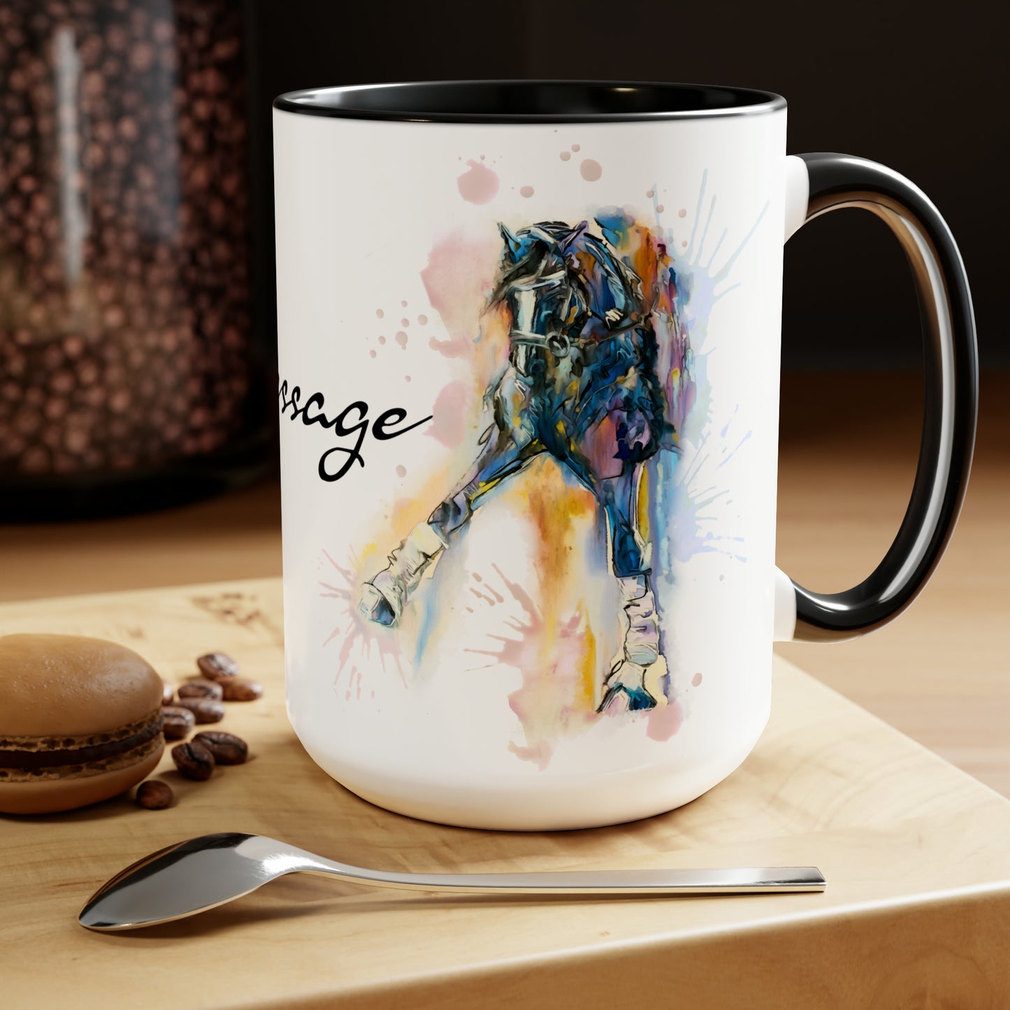 Dressage Dressage Water color art . Horse Lover Gift -Two-Tone Coffee Mugs, 15oz