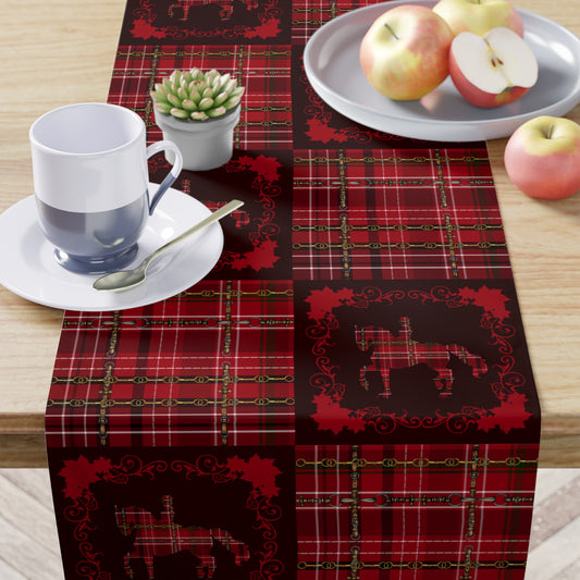 Burgundy and Traditional Christmas Red Table Runner, Equestrian Christmas Decor