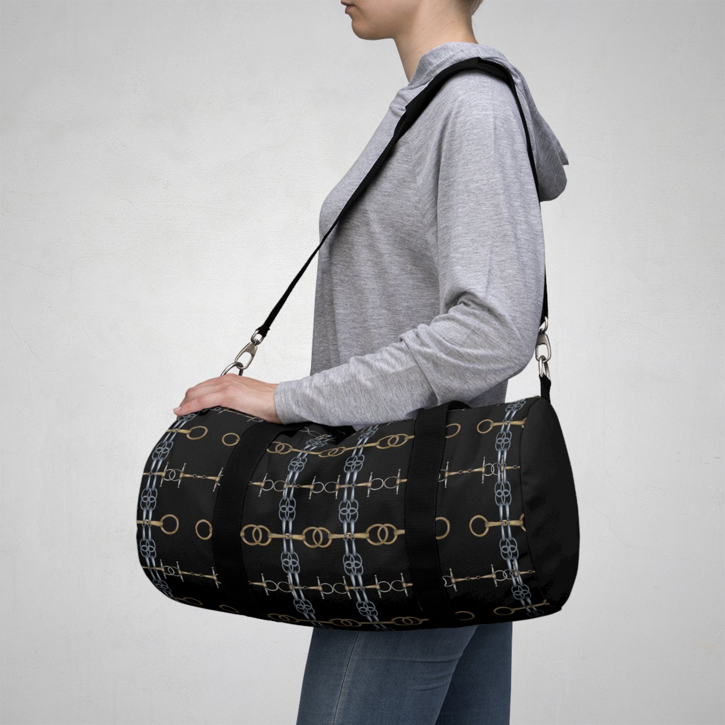 Customizable Bit Pattern Black Duffel Bag