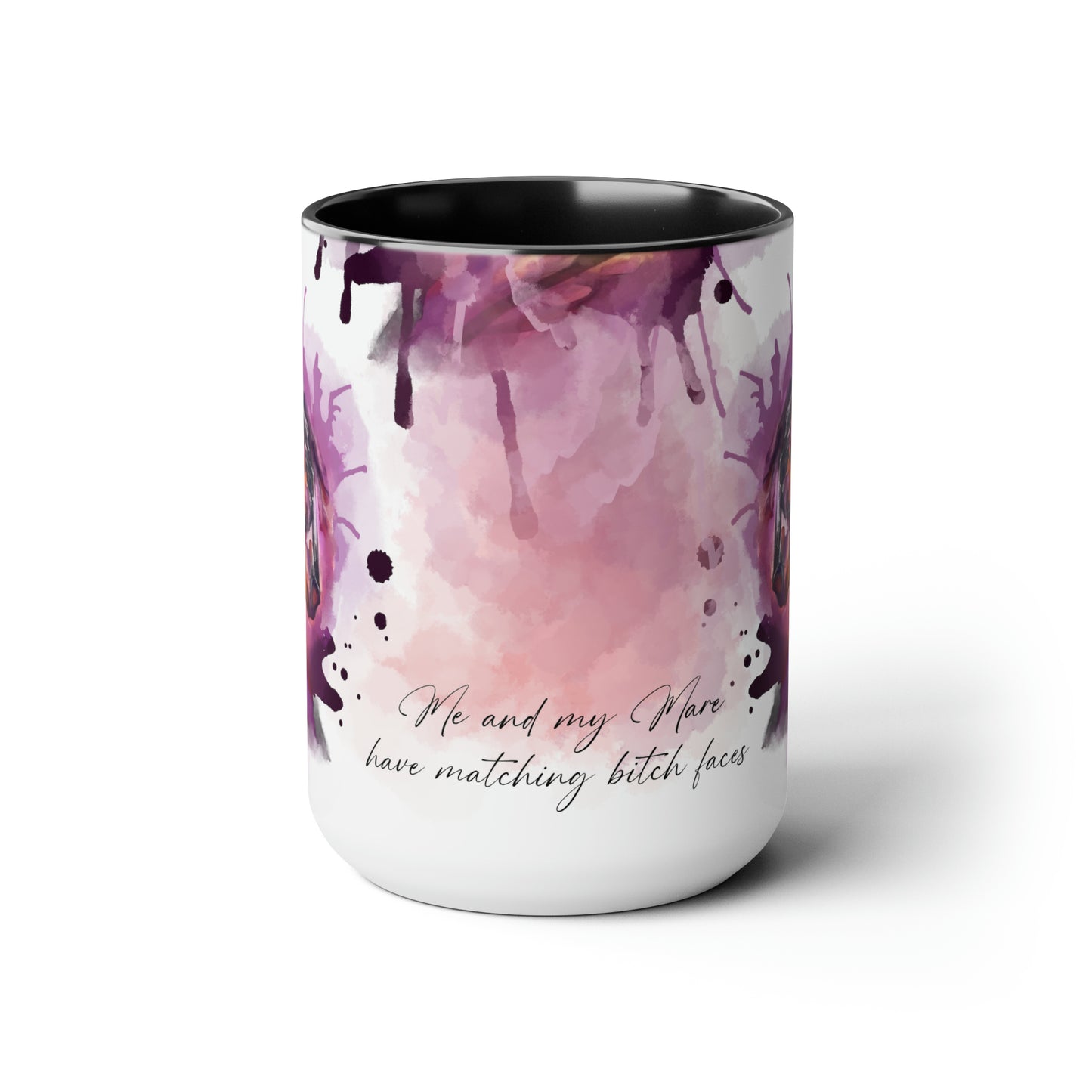 Swearing Raunchy Mare Horse Watercolor  art. Horse Lover Gift -Two-Tone Coffee Mug 15oz