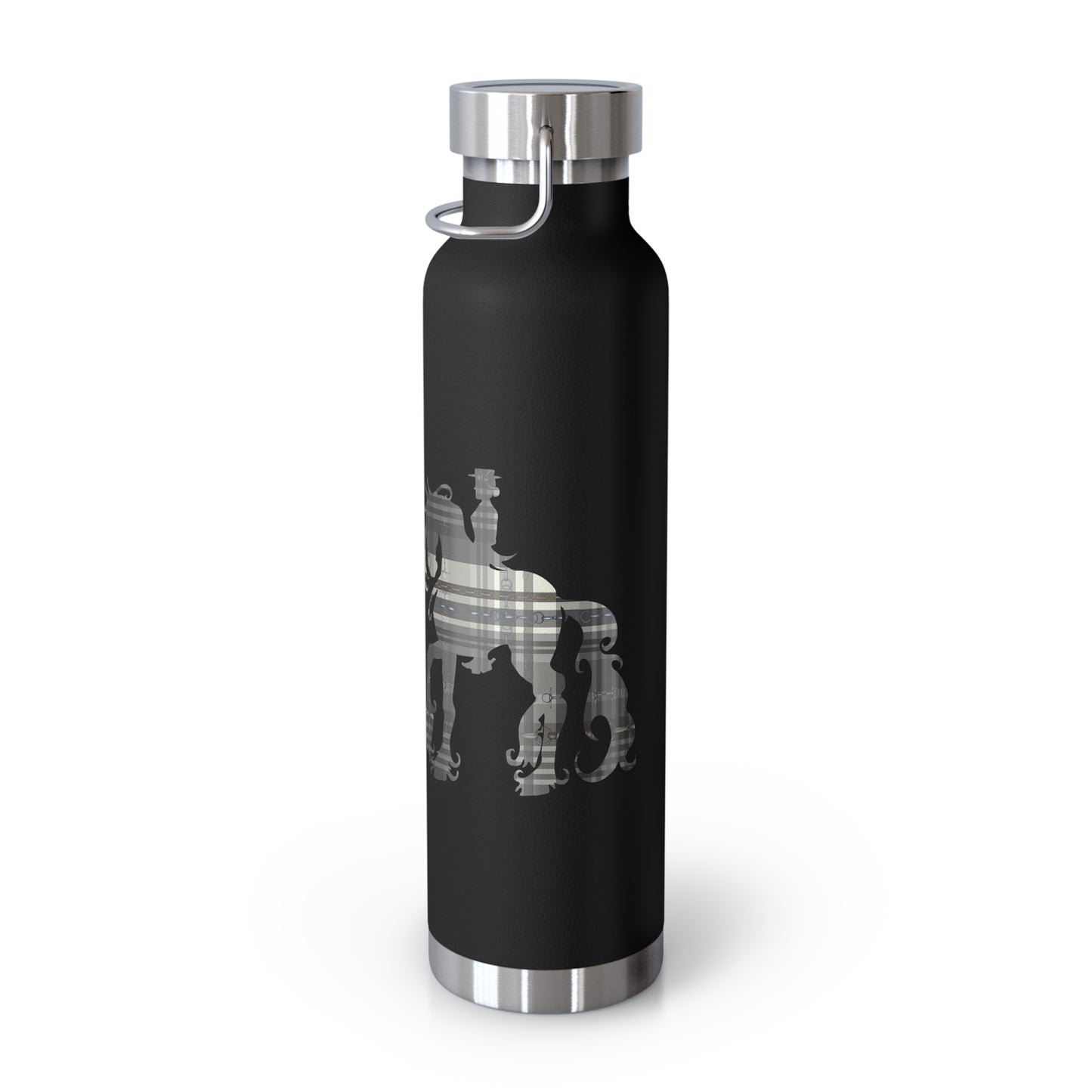 Snaffle Bit Plaid Friesian Dressage Gray White Black Copper Vacuum Insulated Bottle, 22oz